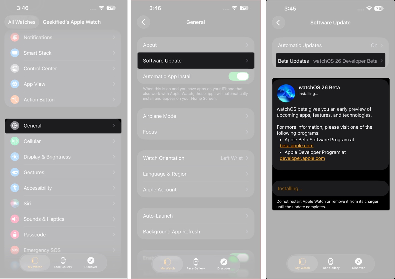 Download and install watchos 26 developer beta