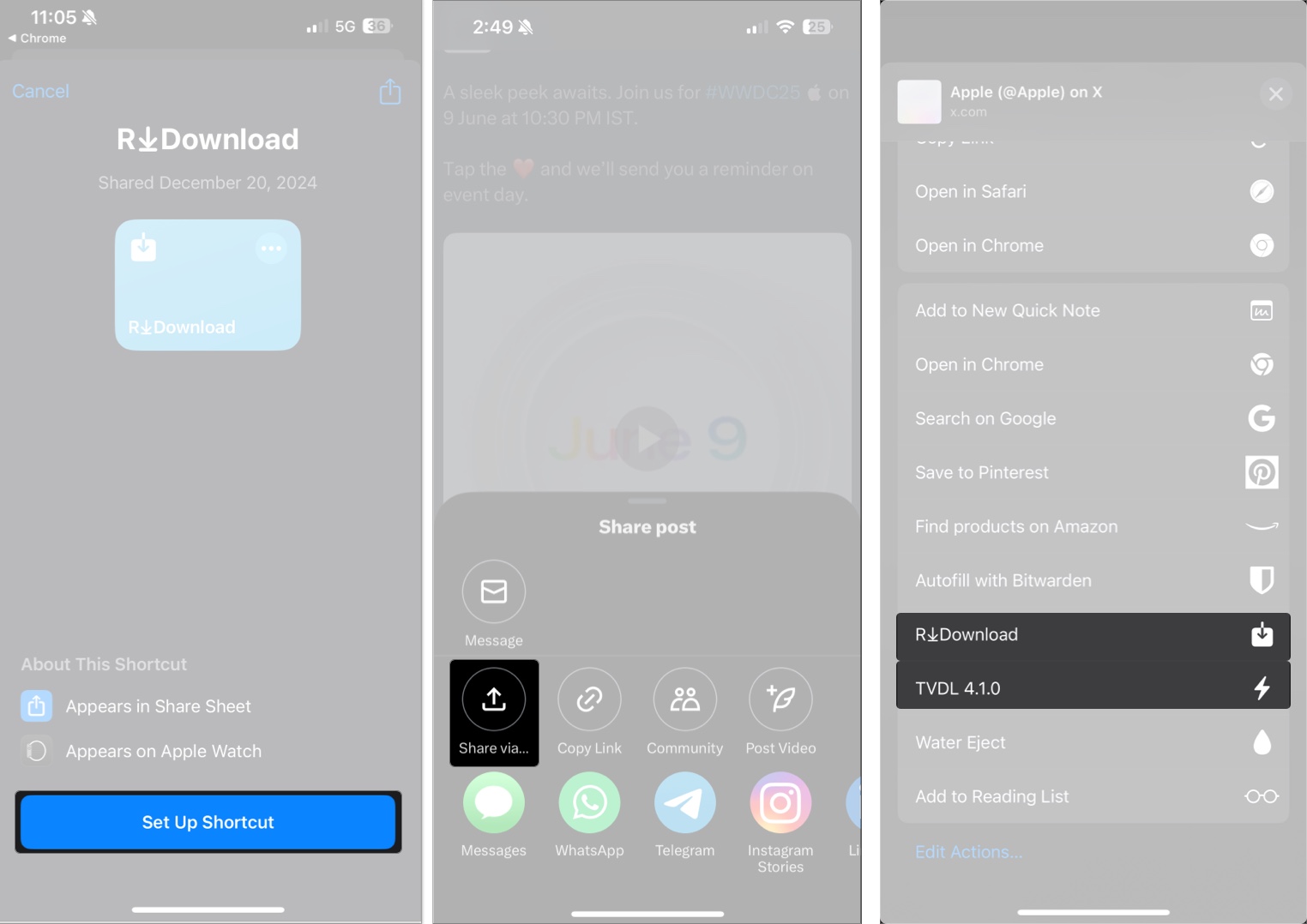 Download twitter video using ios shortcut on iphone