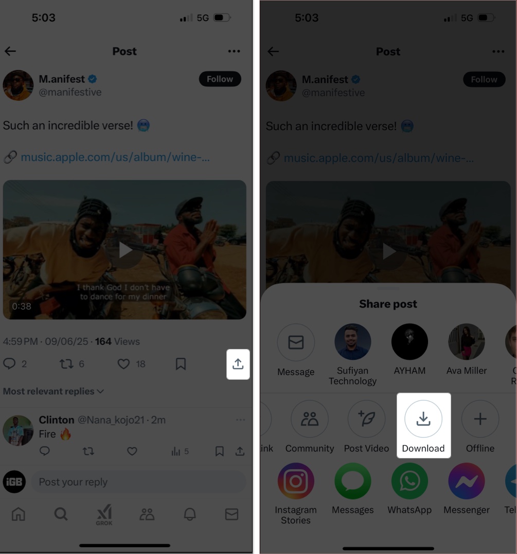 Download twitter videos using native option in iphone