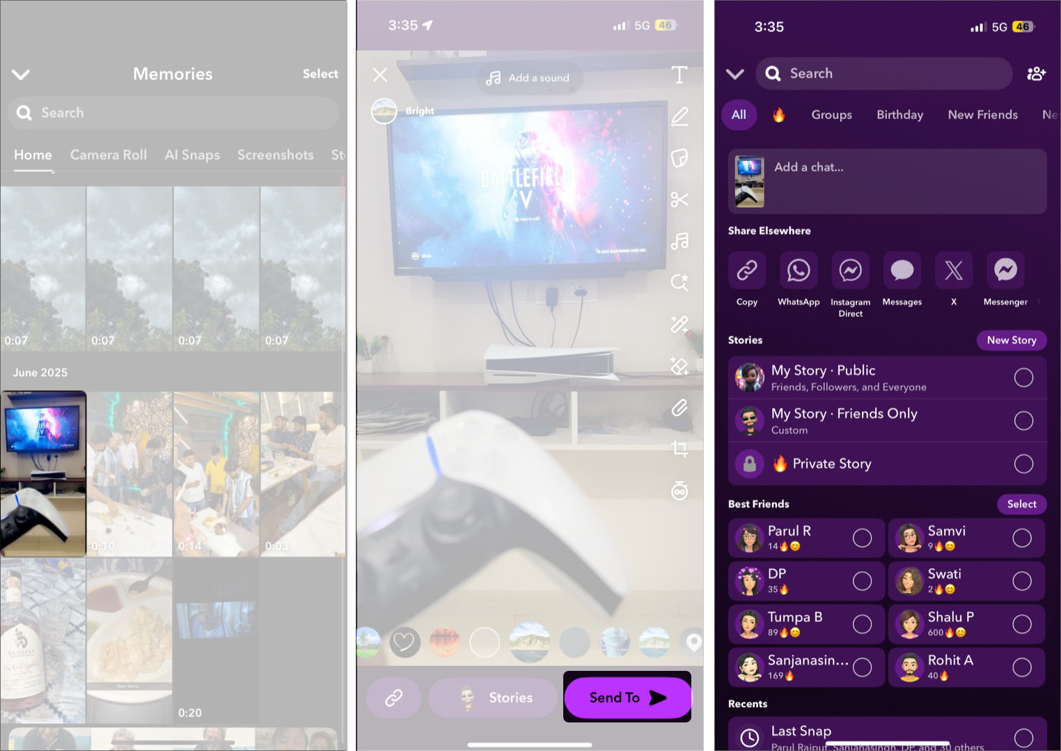 Editing and resharing a memory snap on snapchat