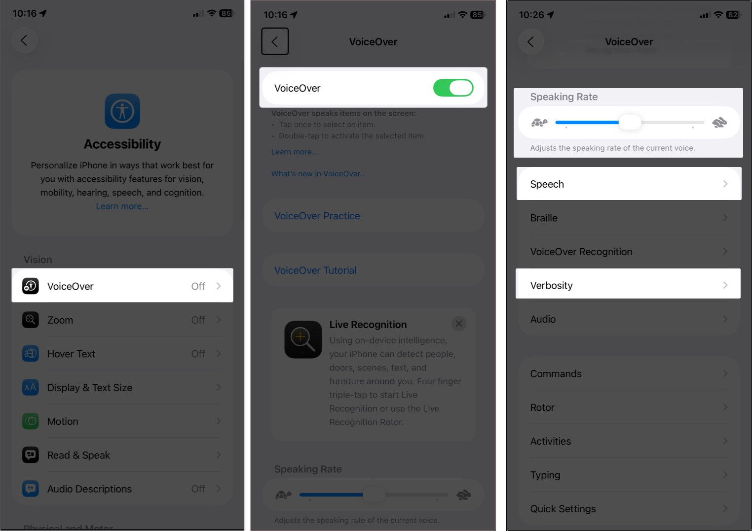 Enable voiceover accessibility shortcut on iphone or ipad