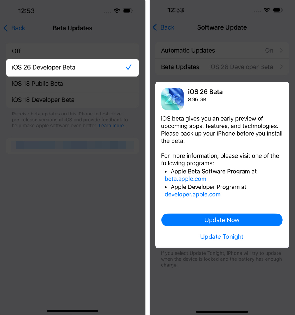 Enable and install ios 26 developer beta on iphone