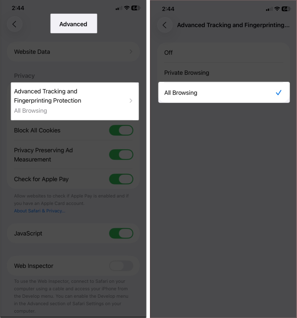Enhanced fingerprint and tracking protection in safari on ios 26