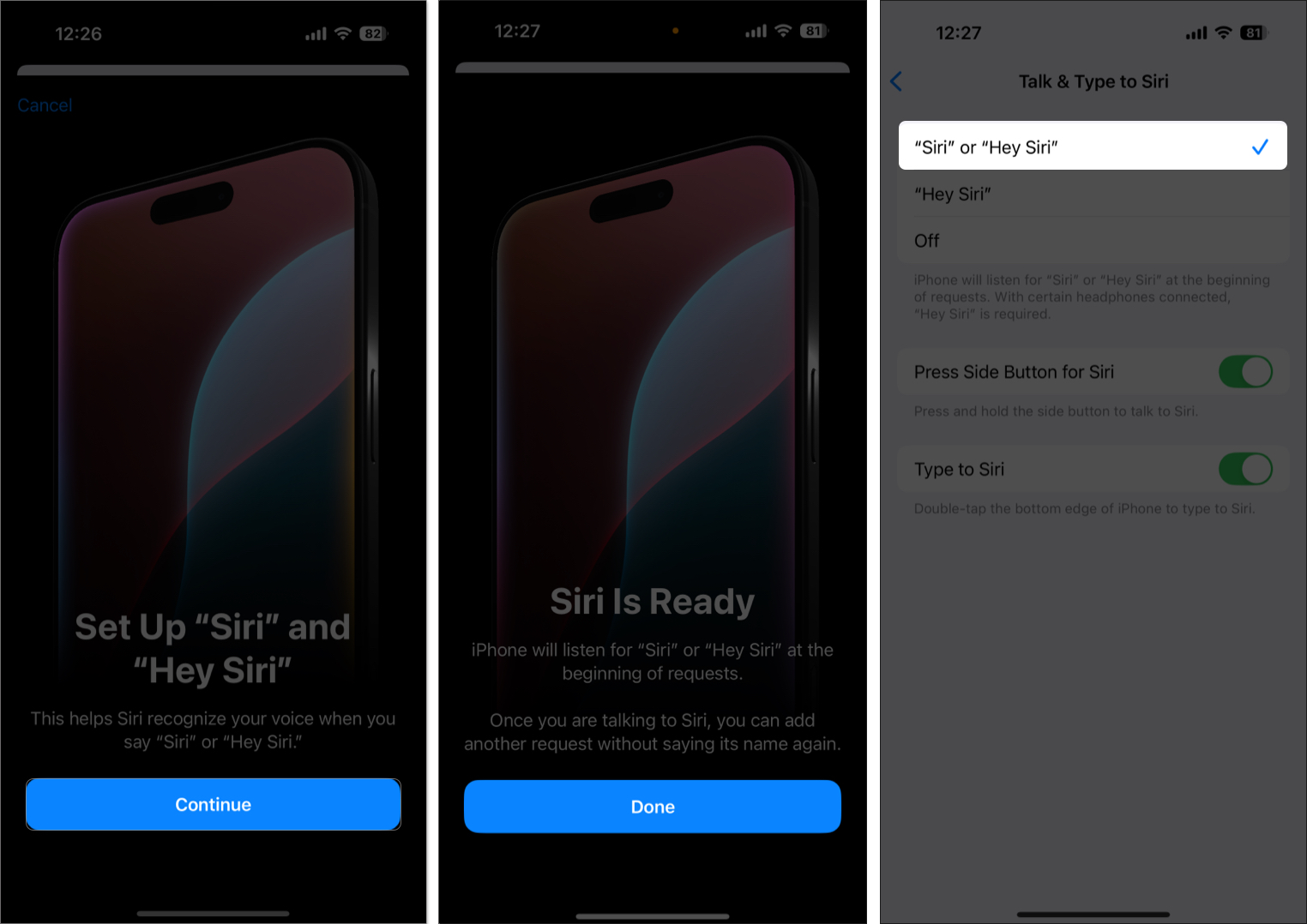 Follow instructions to set up siri on iphone