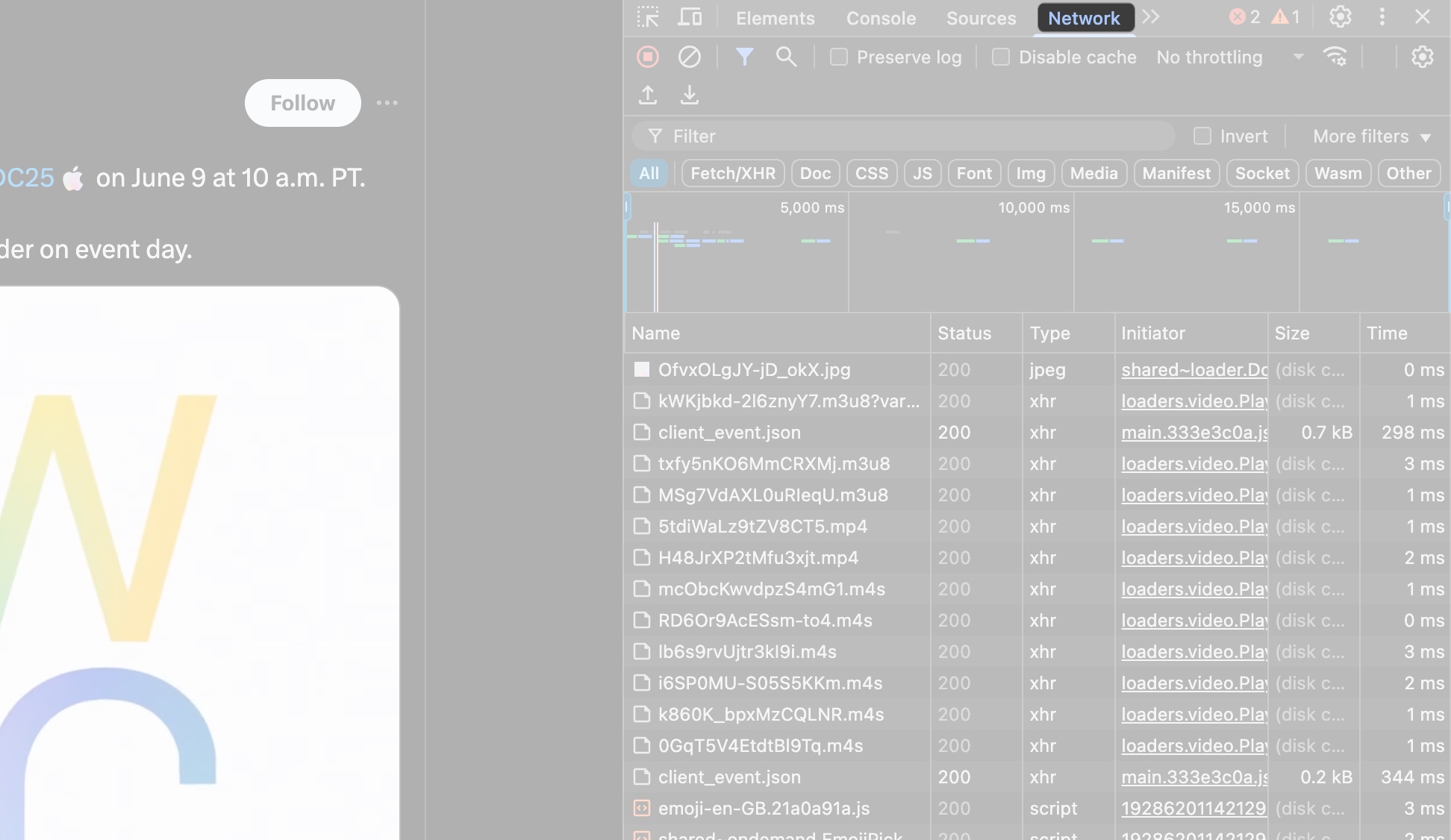 Go to network tab in inspect mode on mac