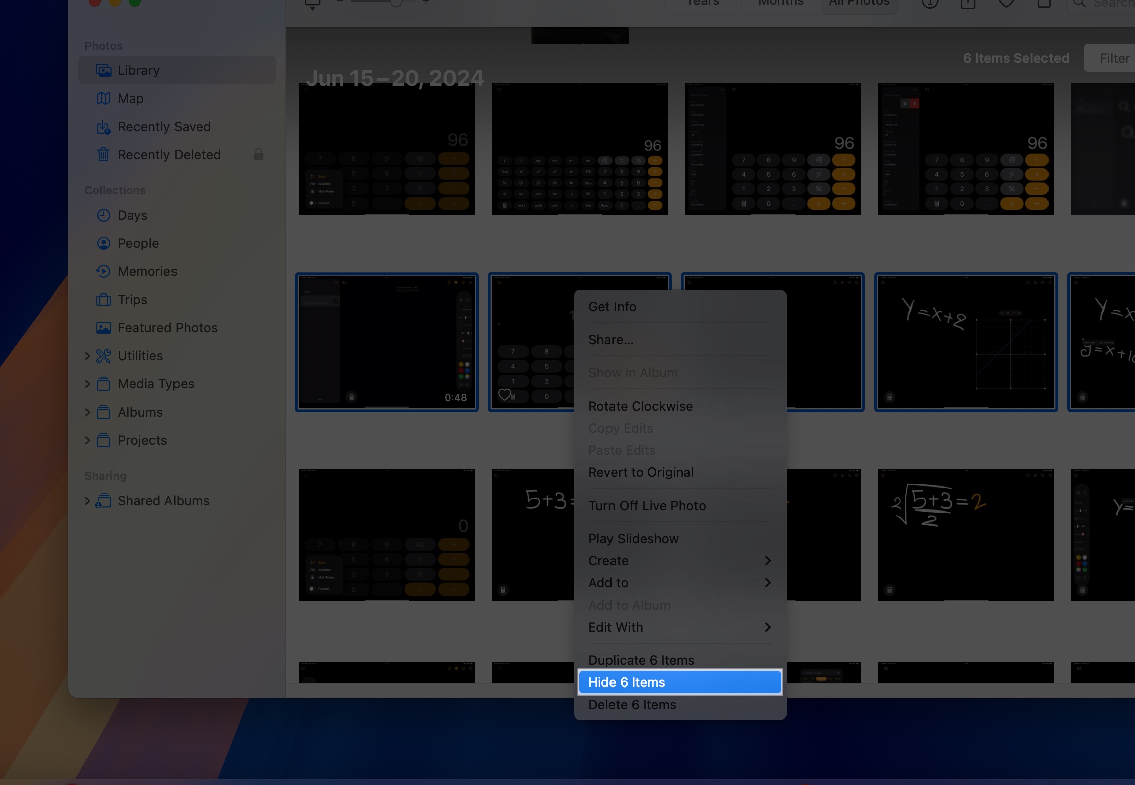 Hide multiple photos and videos on mac