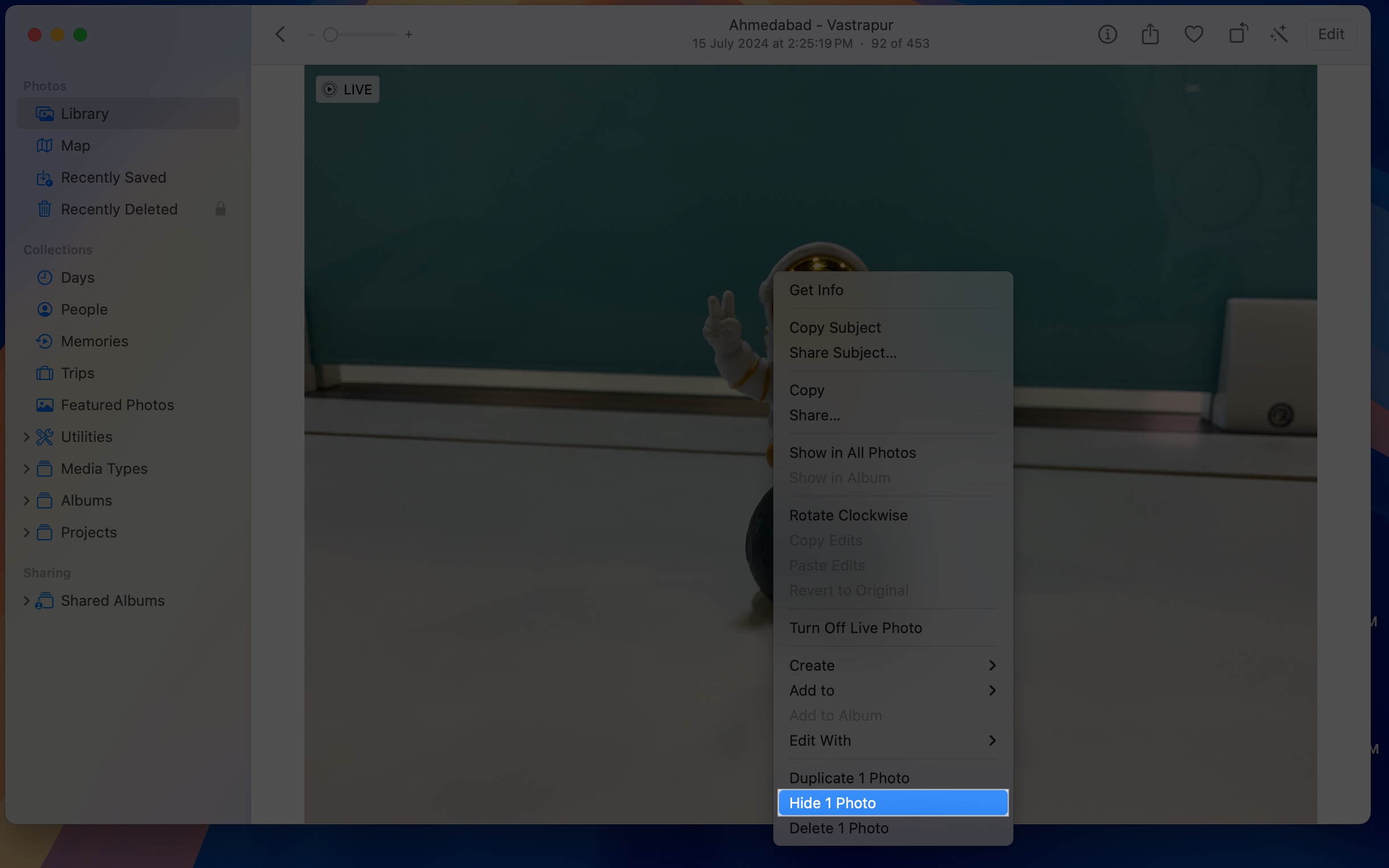 Hide single photo or video on mac