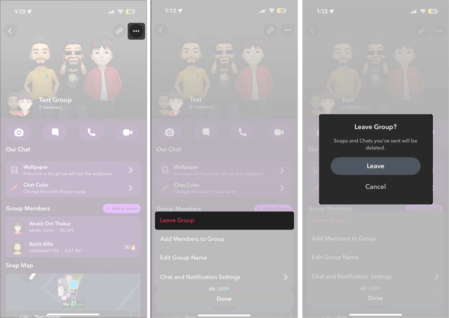 Leave a group chat on snapchat