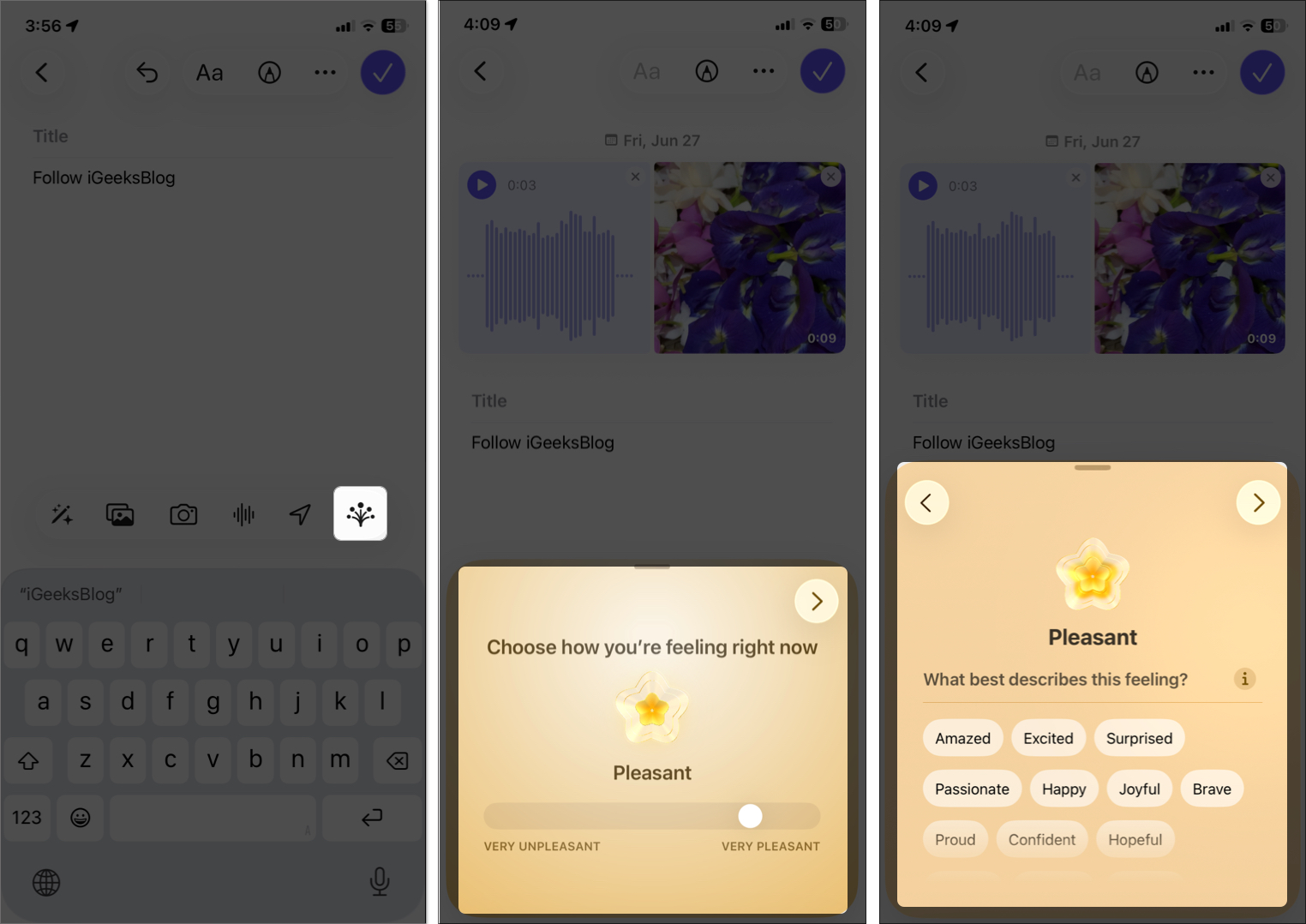 Log your emotions in journal app on the iphone