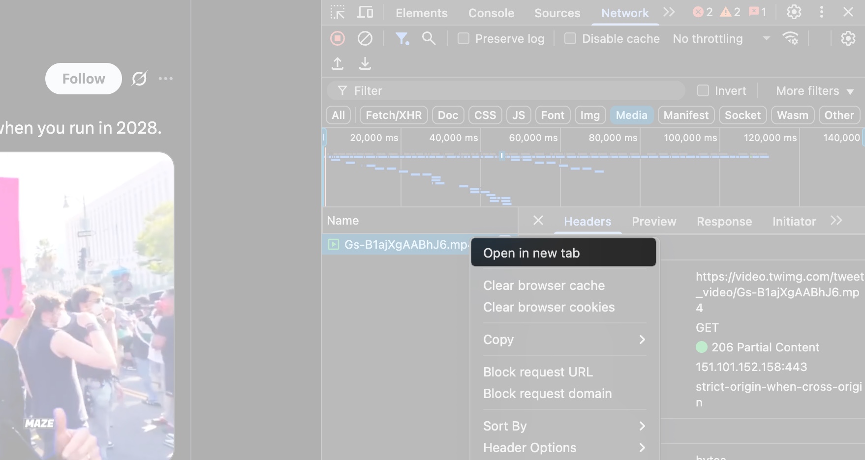 Look for media type and open in new tab on mac