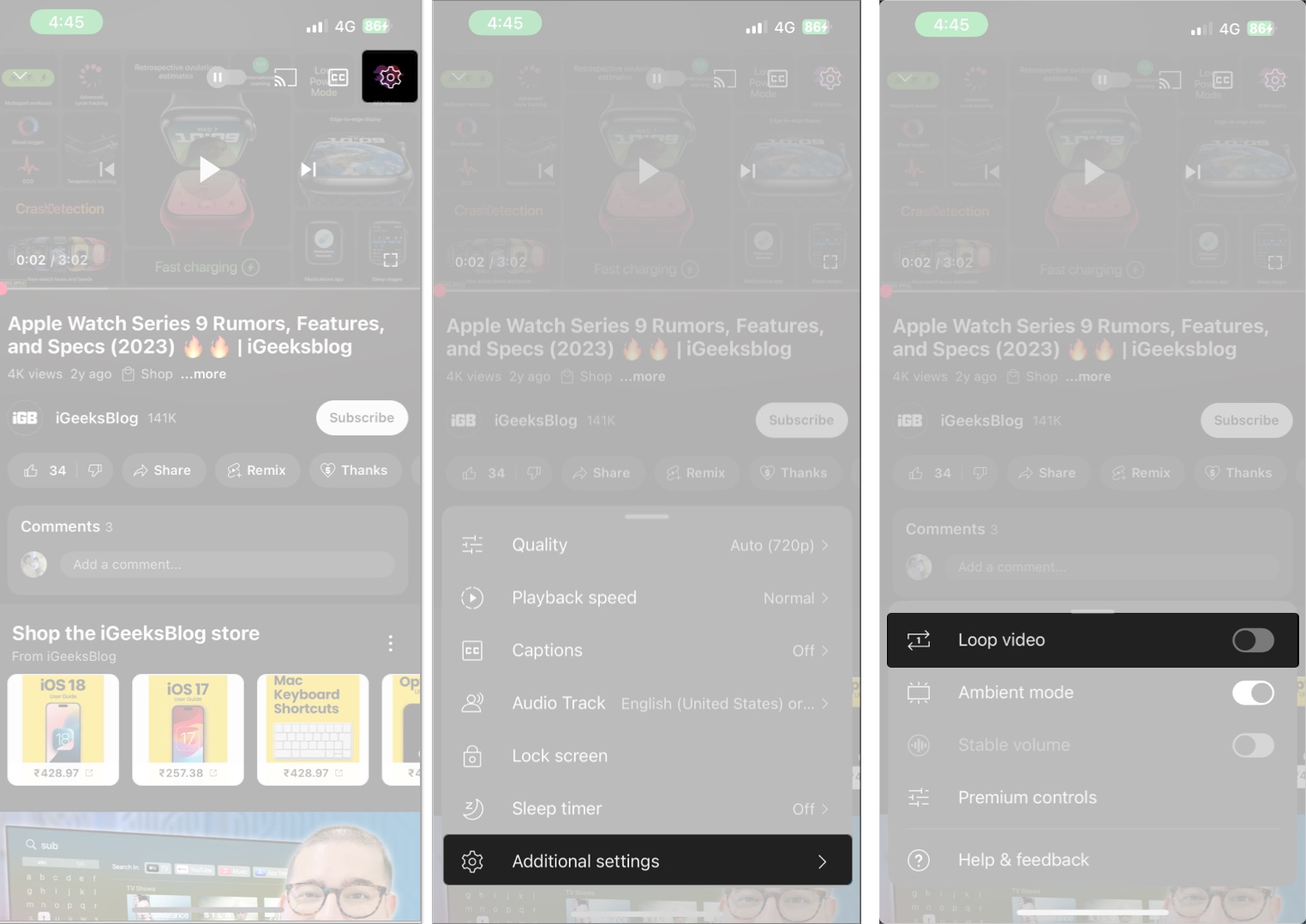 Loop the youtube single video on ios or android