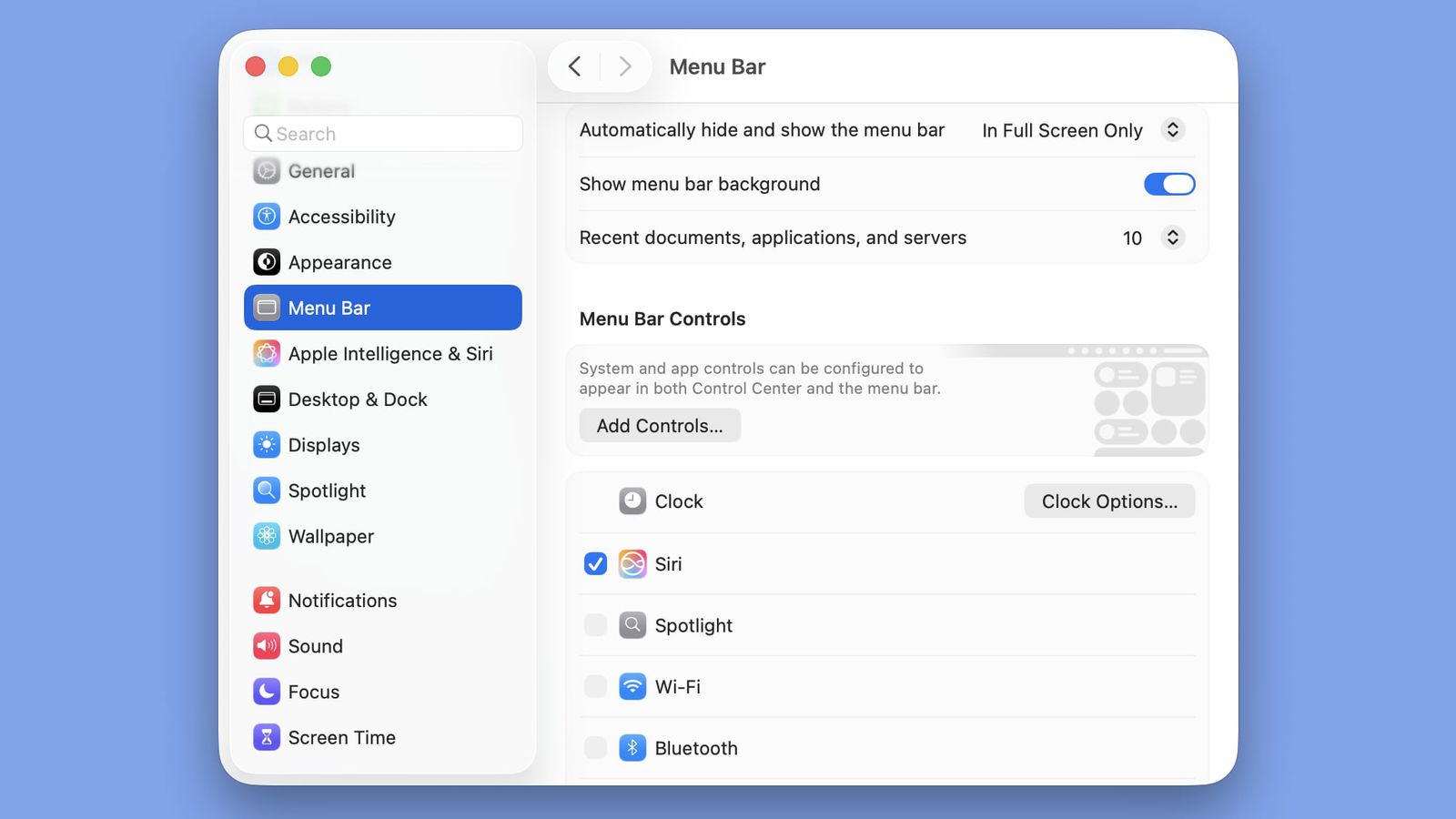 Macos tahoe 26 show menu bar background
