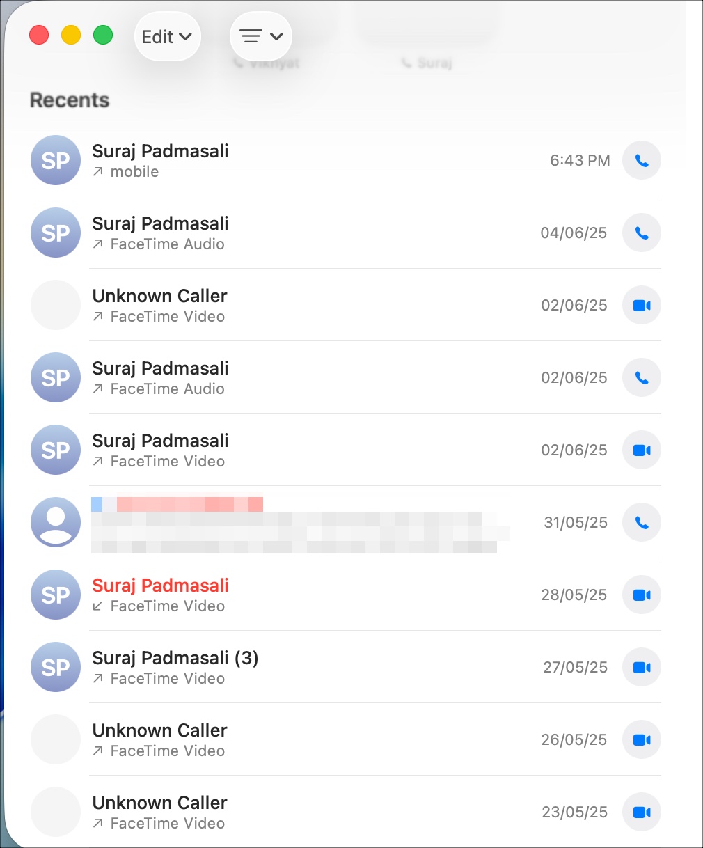 Open phone app to see recents call list on macos 26