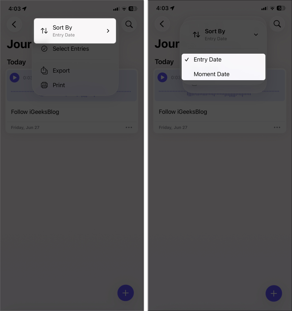 Organize journal entries