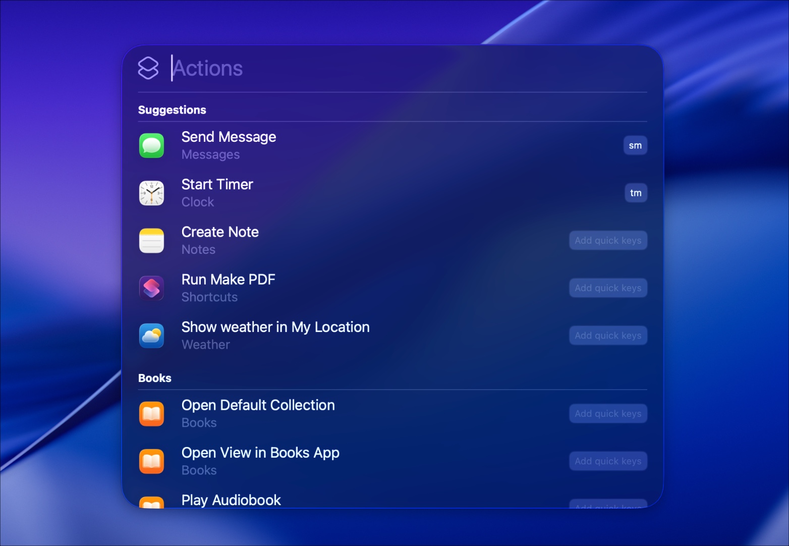 Quick keys in spotlight on macos 26