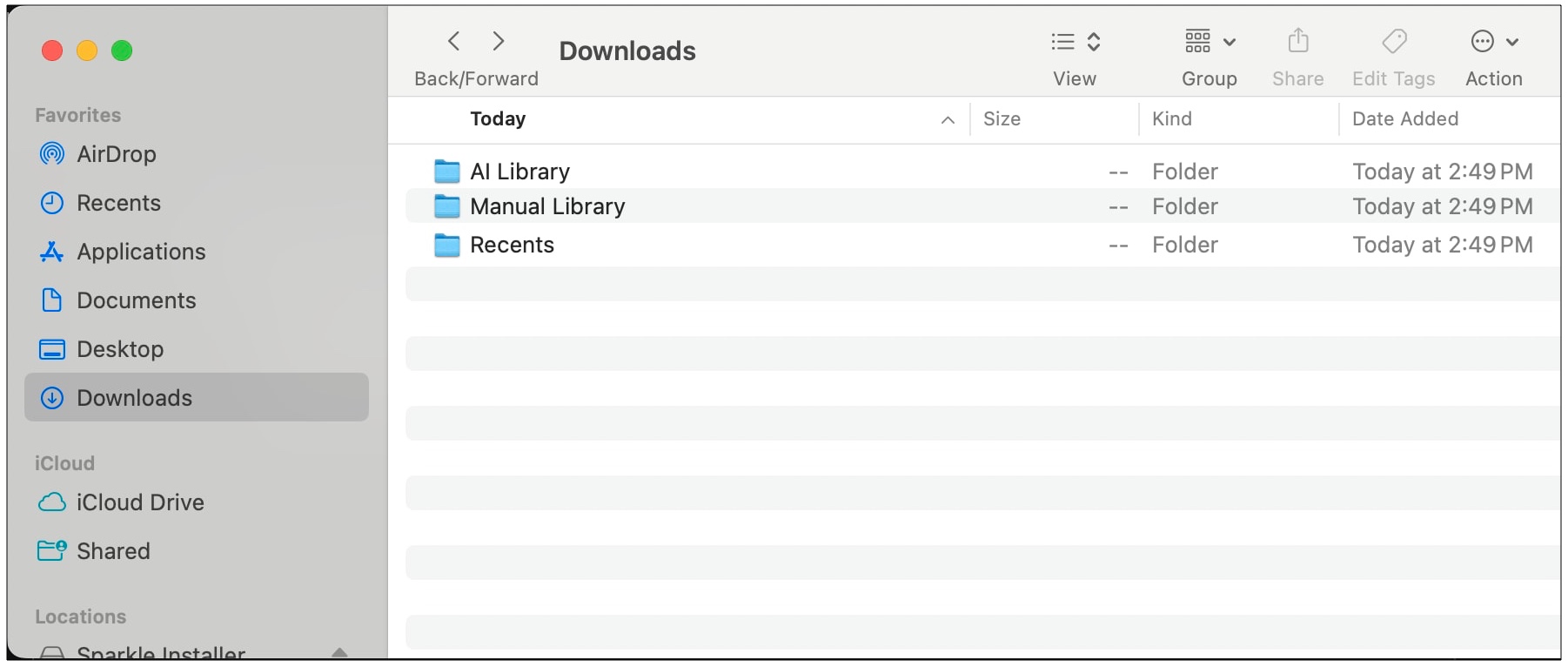 Recent folder structure on sparkle in mac