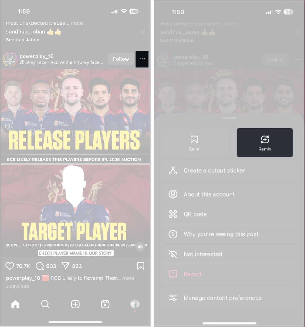 Remix a post on instagram