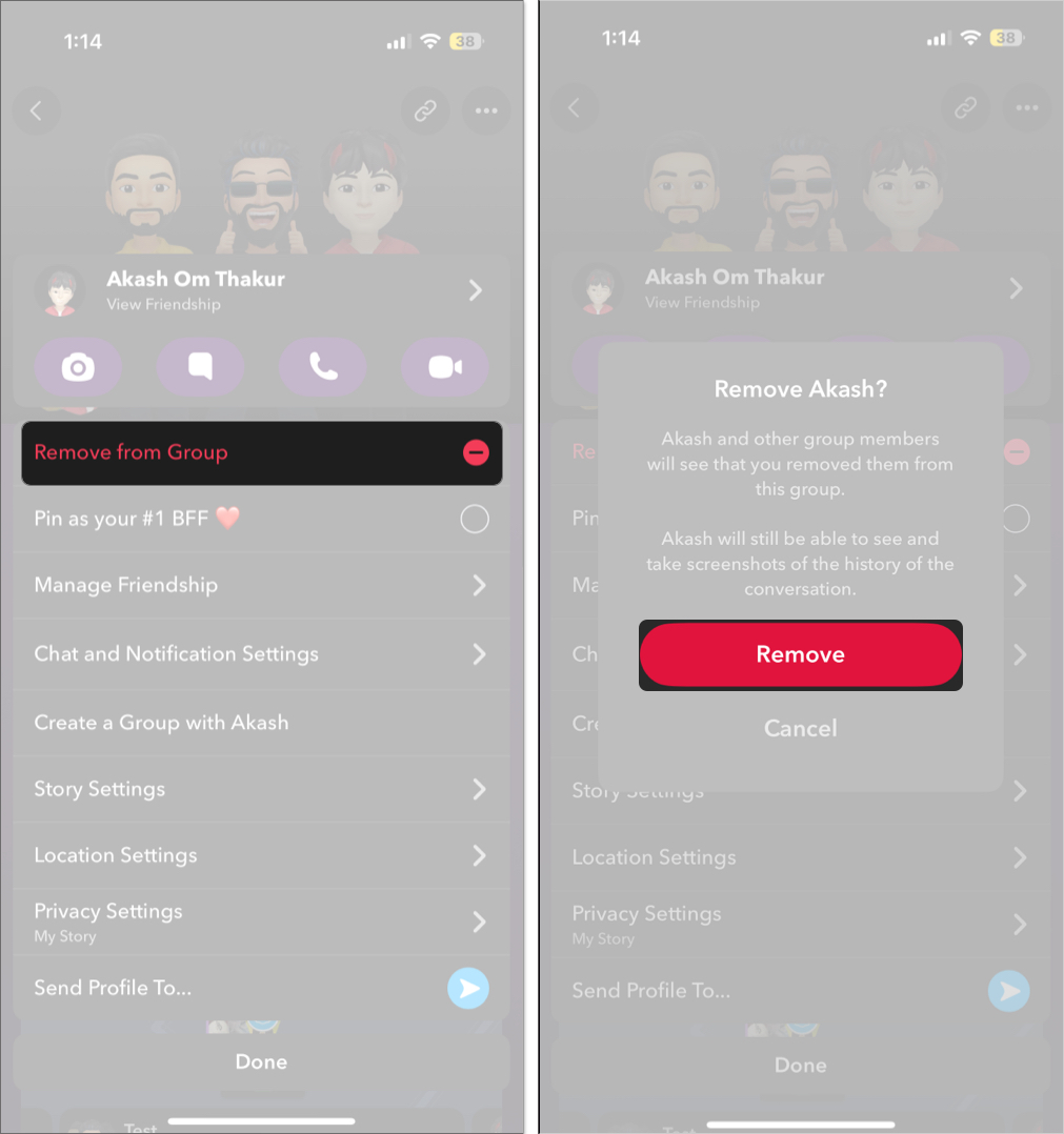 Remove member from snapchat group