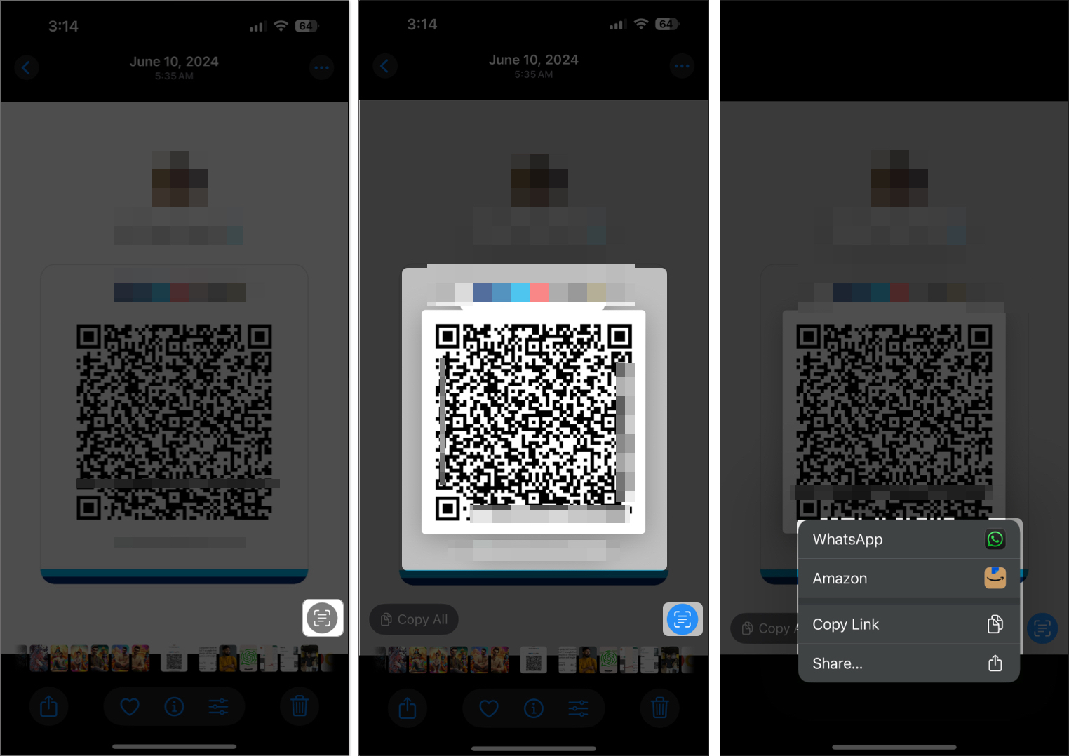 Scan qr code from the images using live text on iphone
