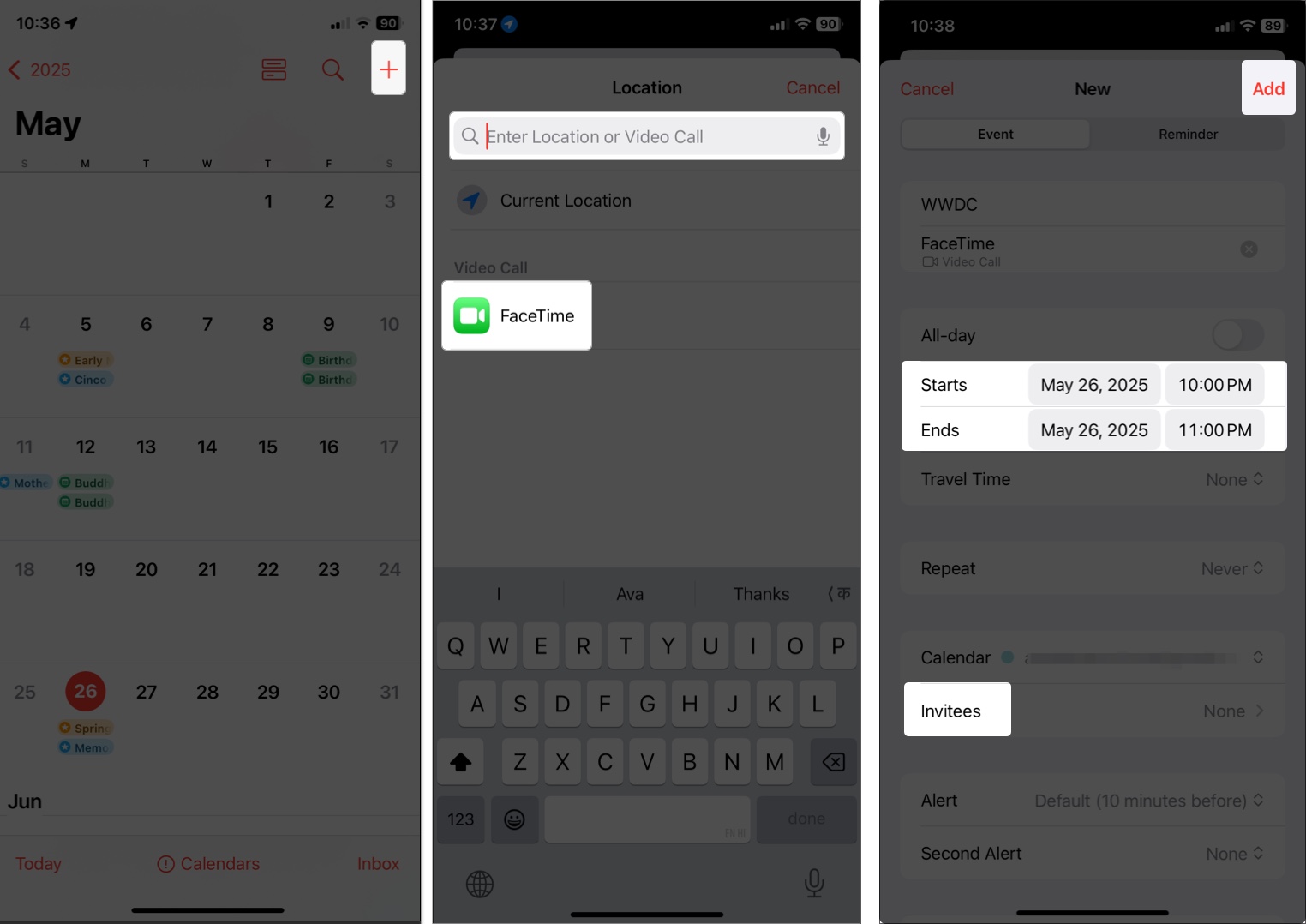Schedule the facetime call on iphone