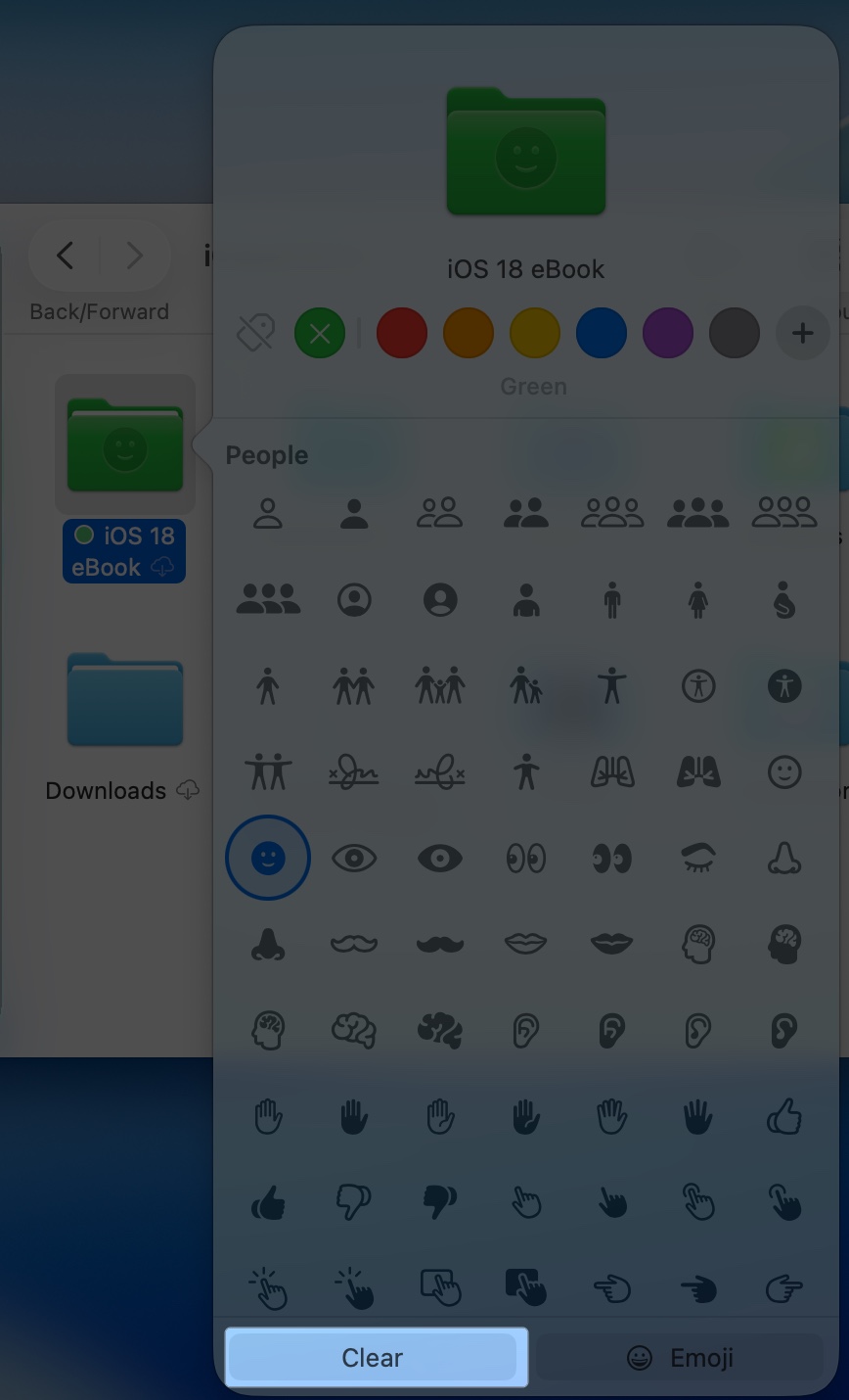 Select clear to reset folder icons on macos 26 tahoe