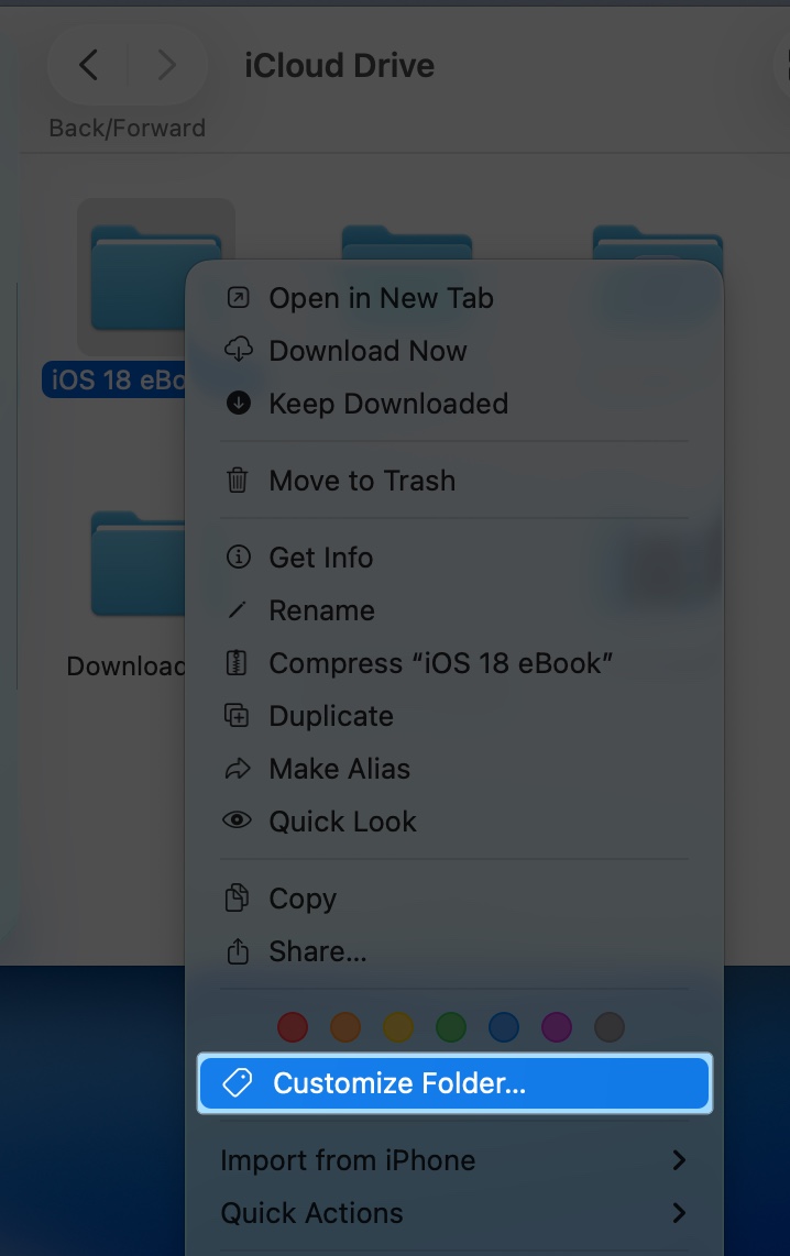 Select customize folder from menu on macos 26