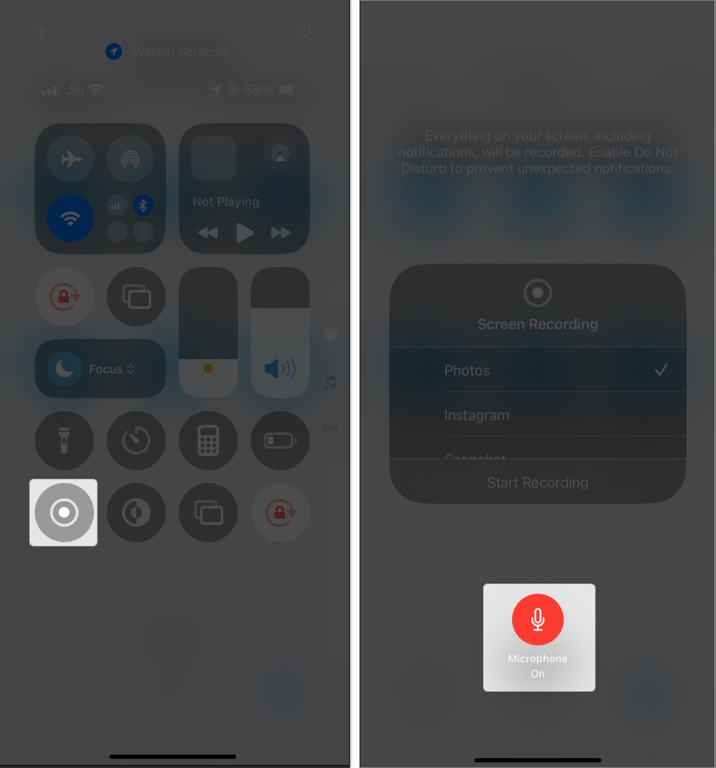 Select microphone to record facetime calls with audio in iphone