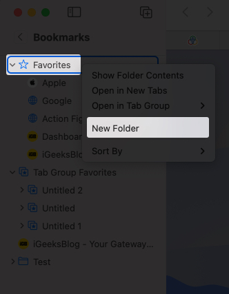 Select new folder in the menu
