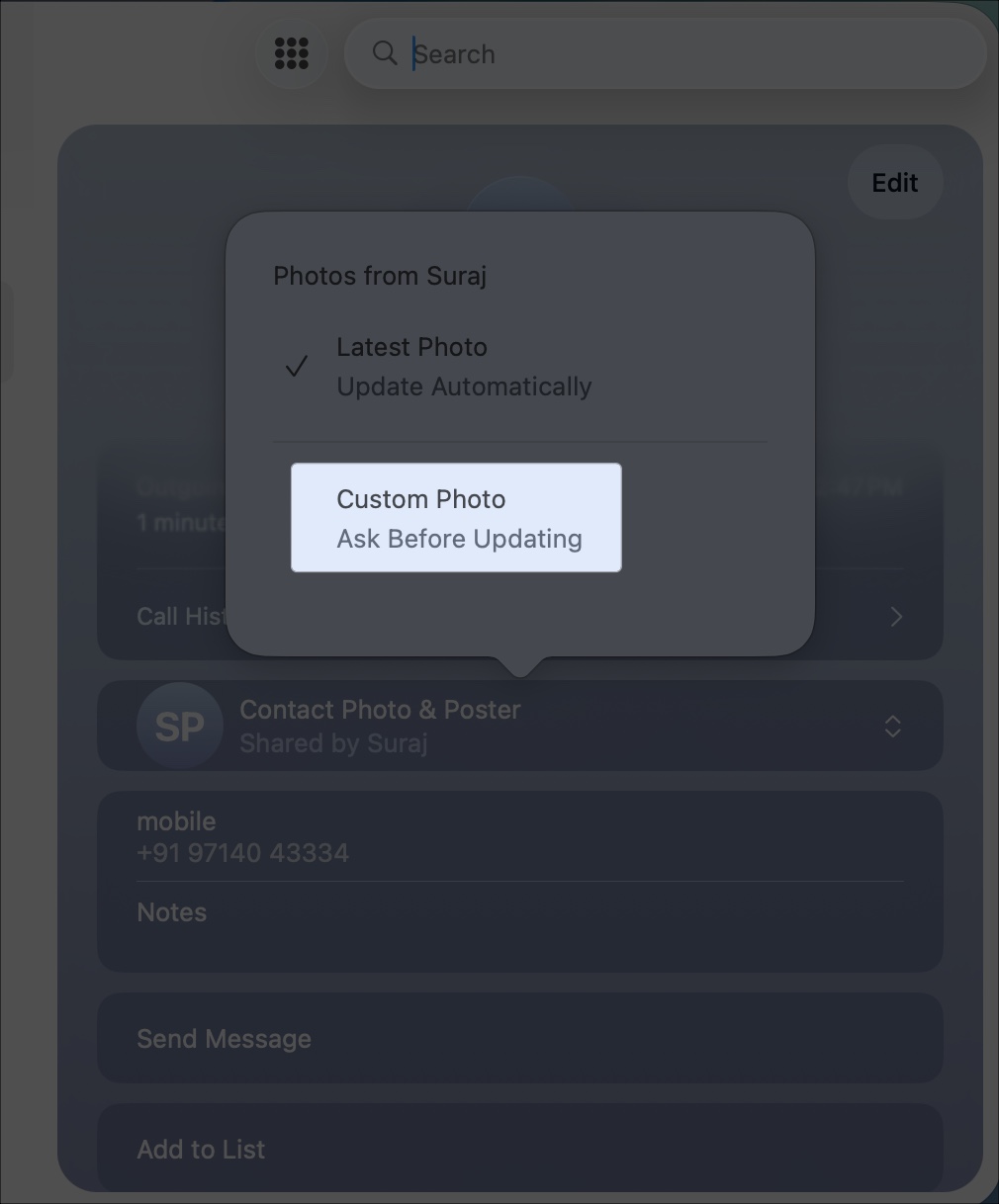 Set contact poster in phone app in macos 26