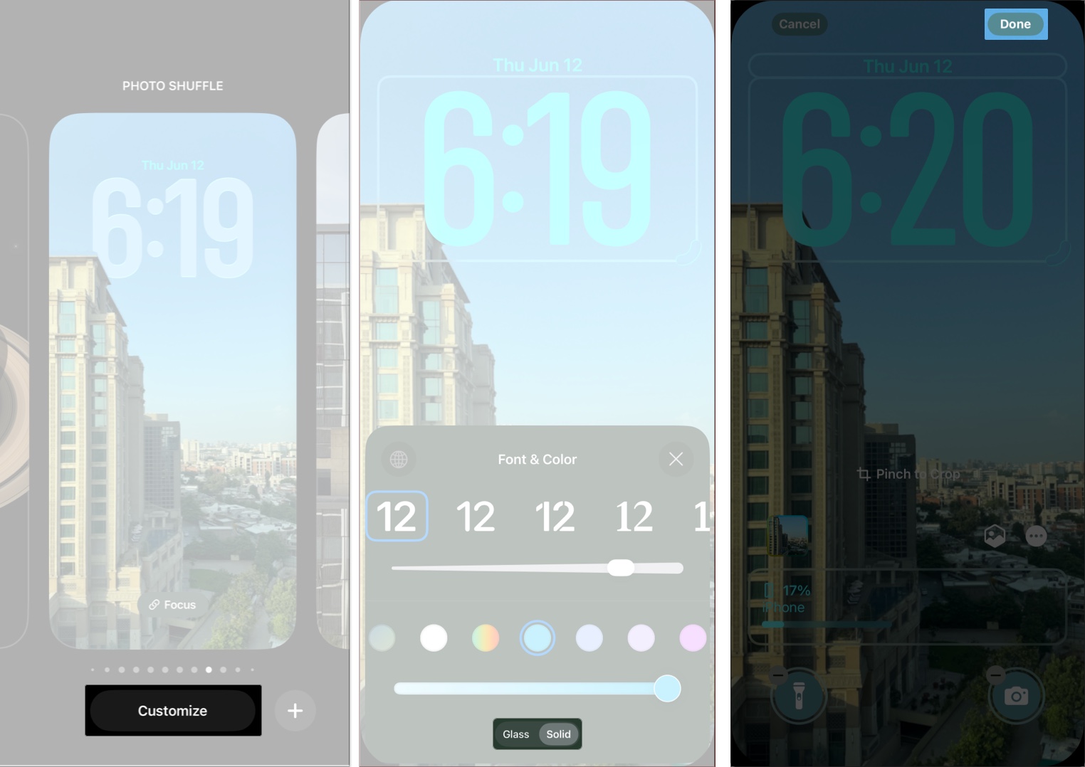 Solid clock style on lock screen in ios 26