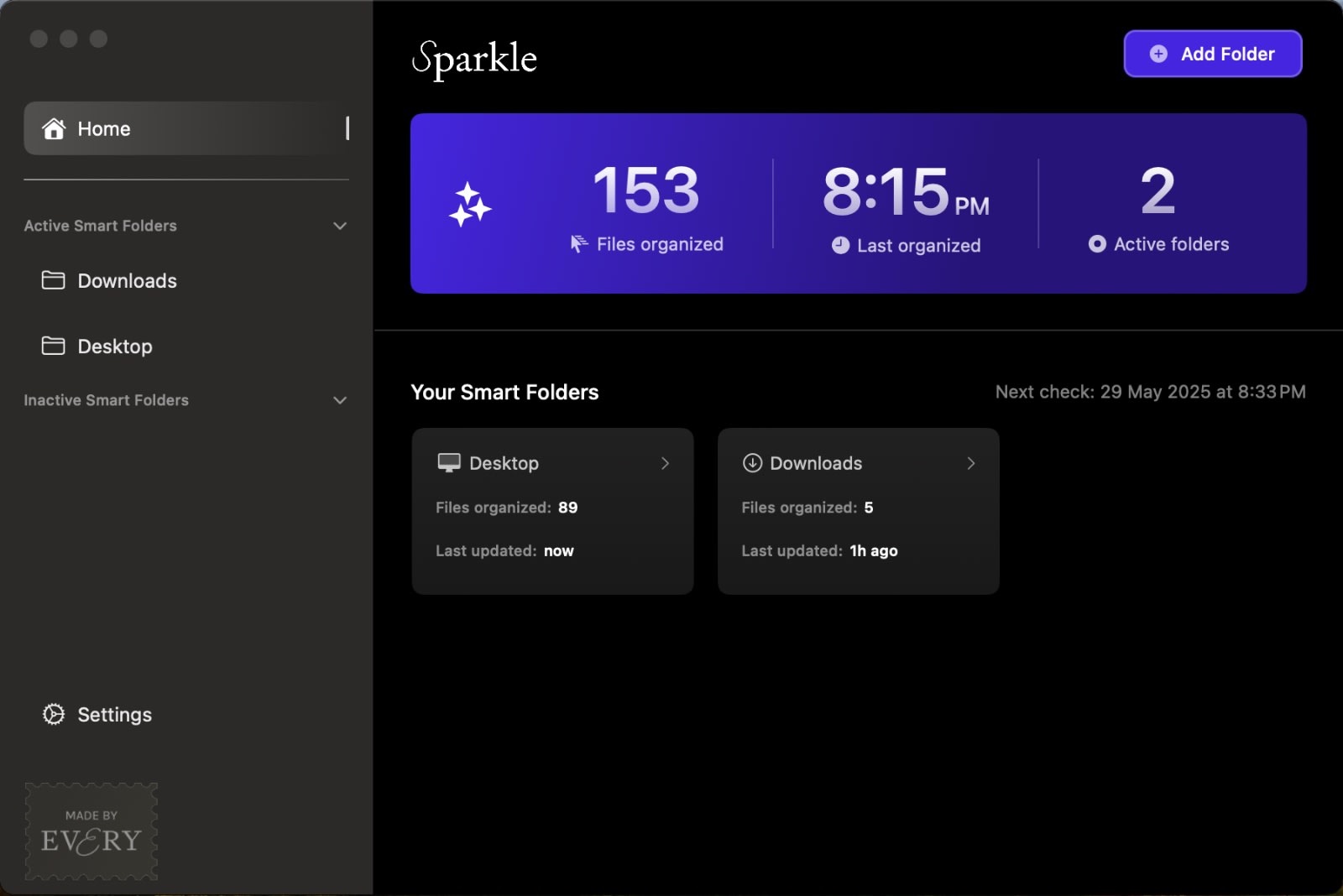 Sparkle user interface on a mac