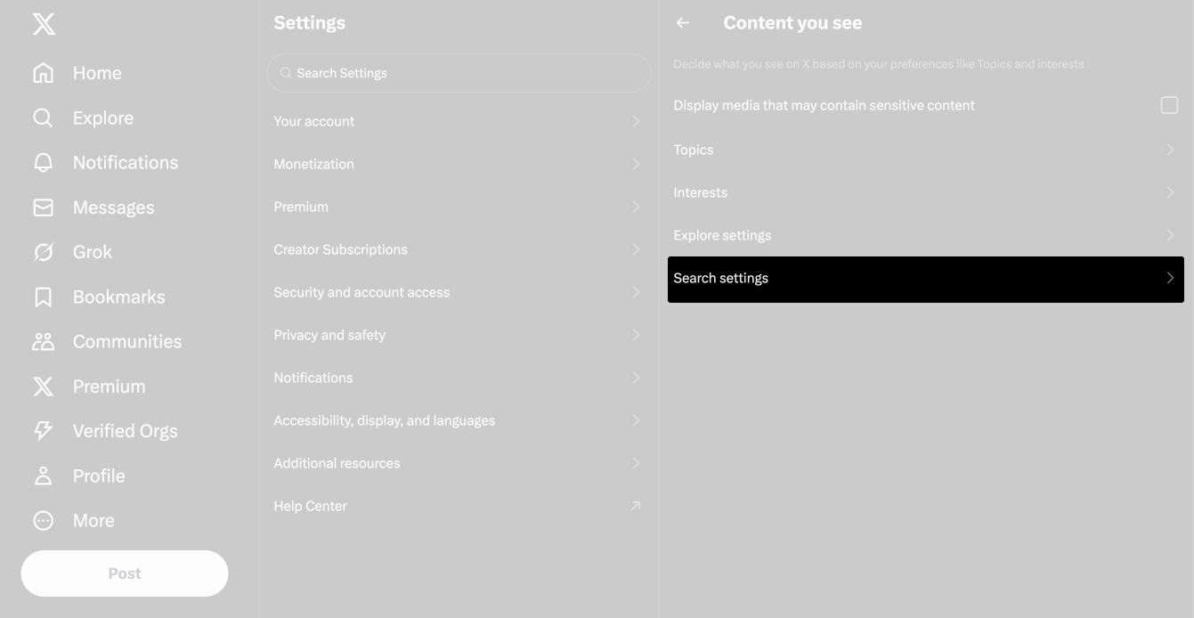 Tap on search setting
