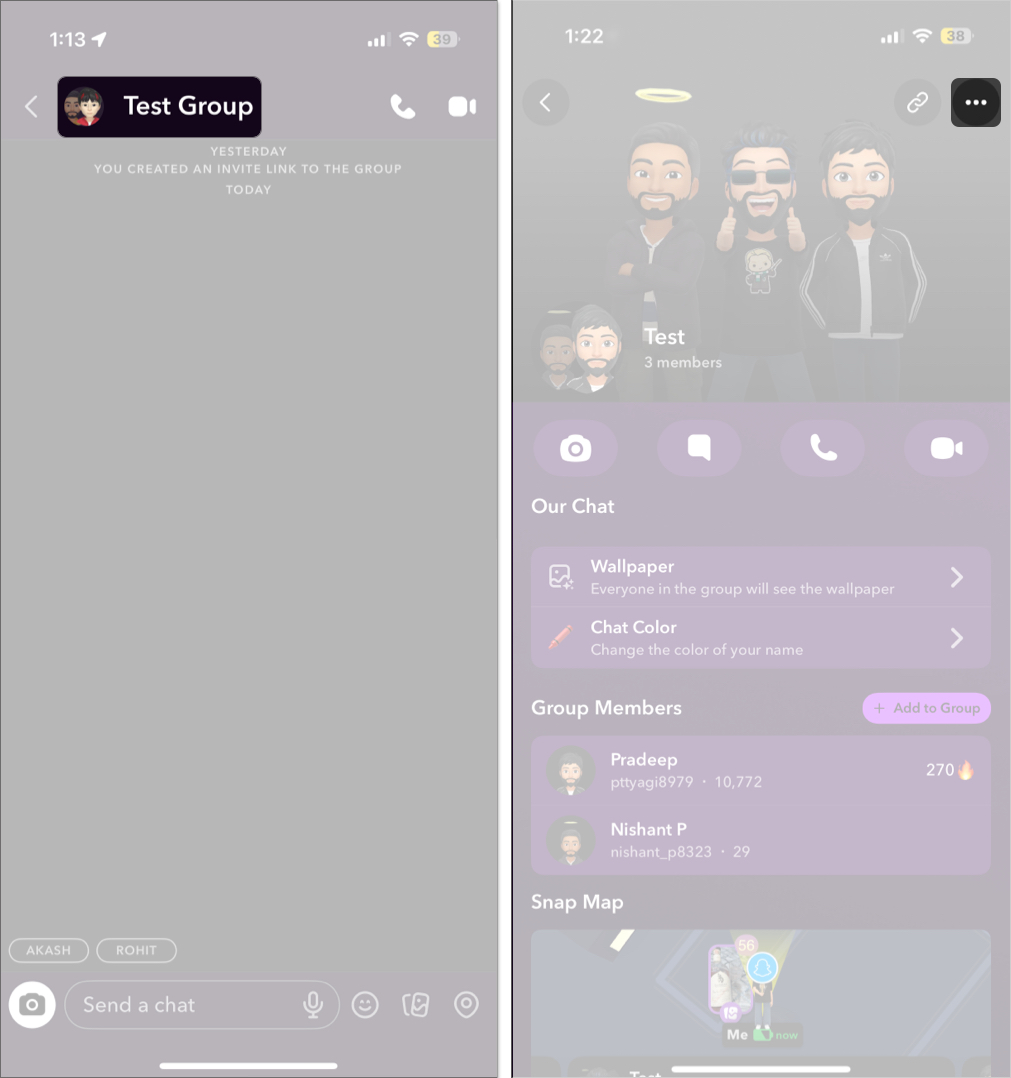 Tap on the bitmoji to add members in the snapchat group