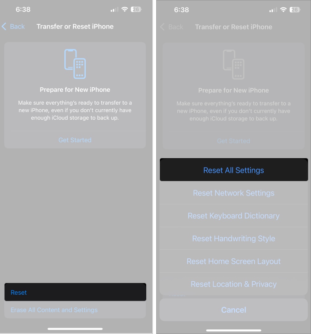 Tap reset and then reset all settings on iphone