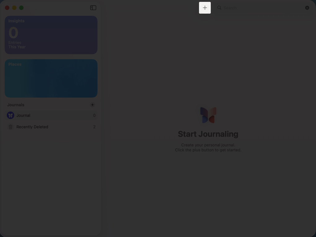 Tap the plus sign to create the new journal