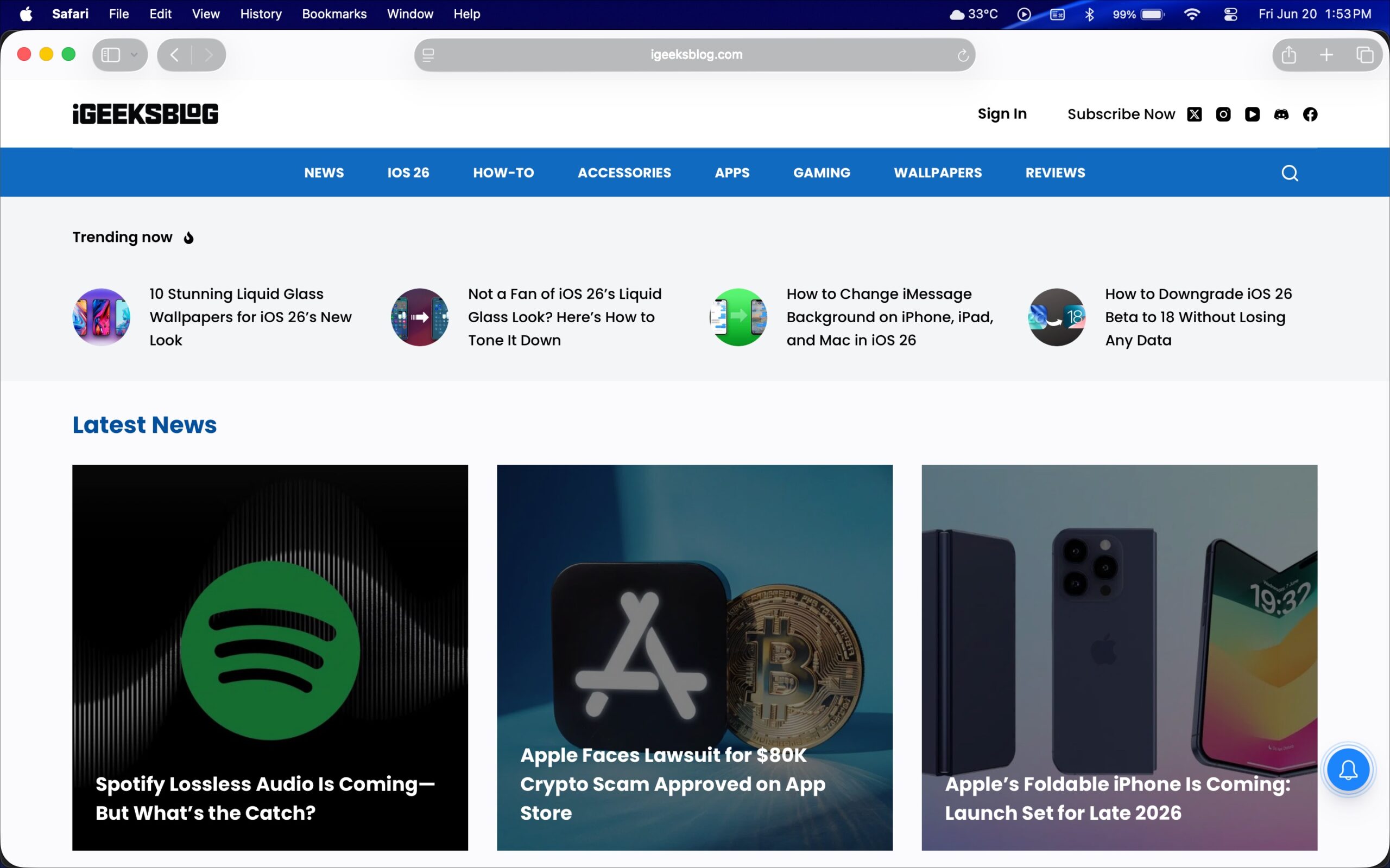 Translucent interface element on safari in macos tahoe