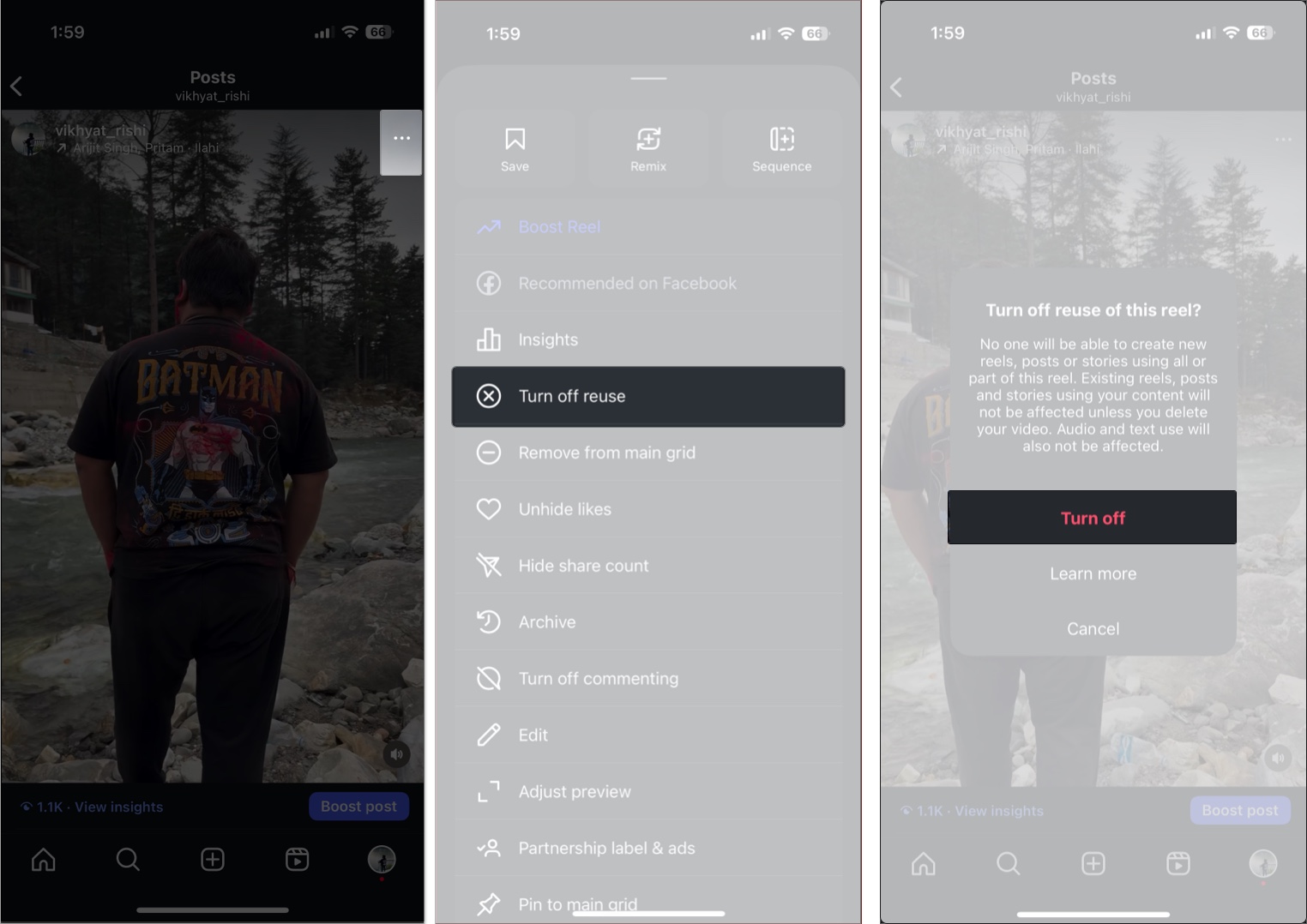 Turn off specific reel for remixing content on instagram
