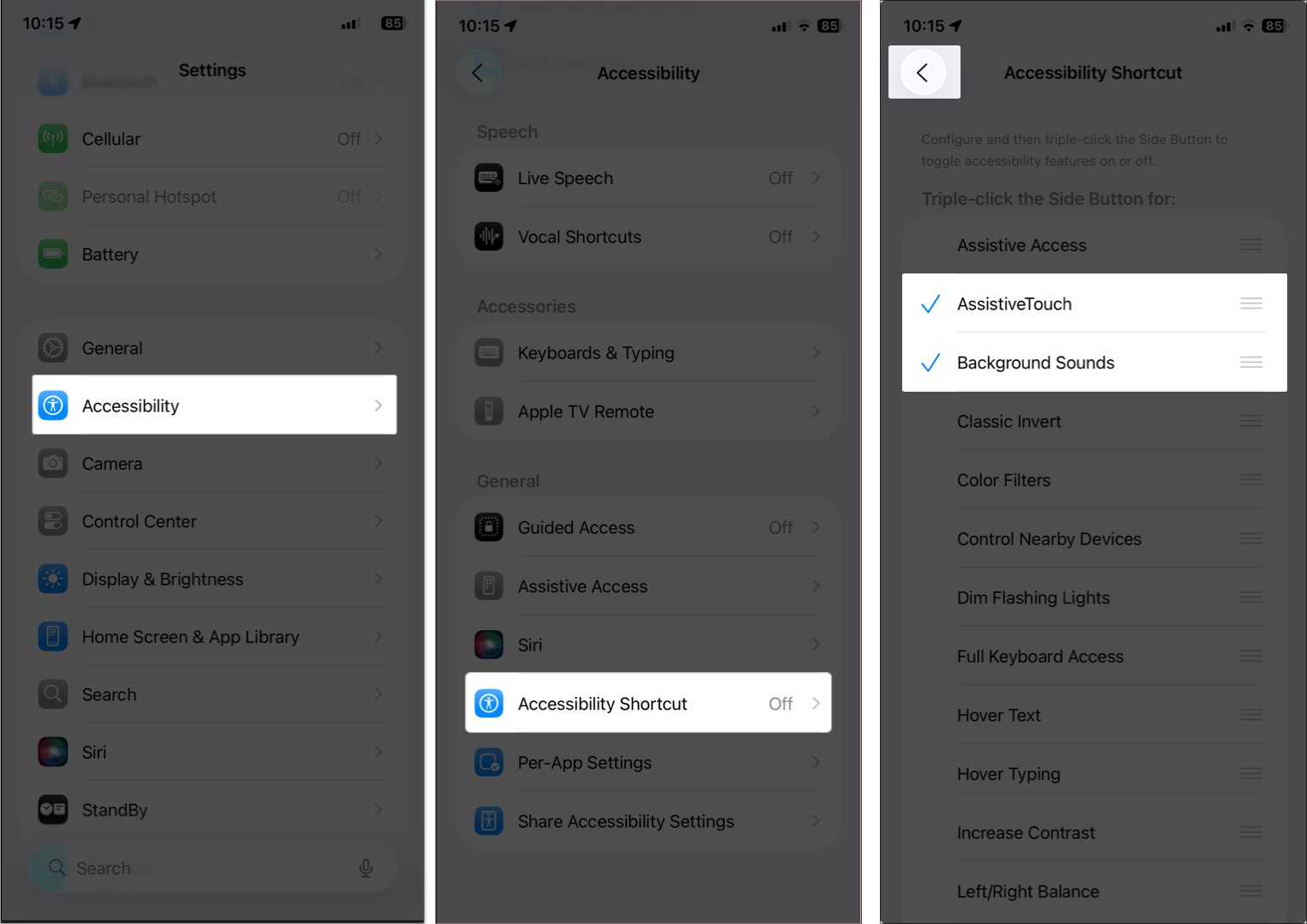 Turn on accessibility shortcut on iphone or ipad