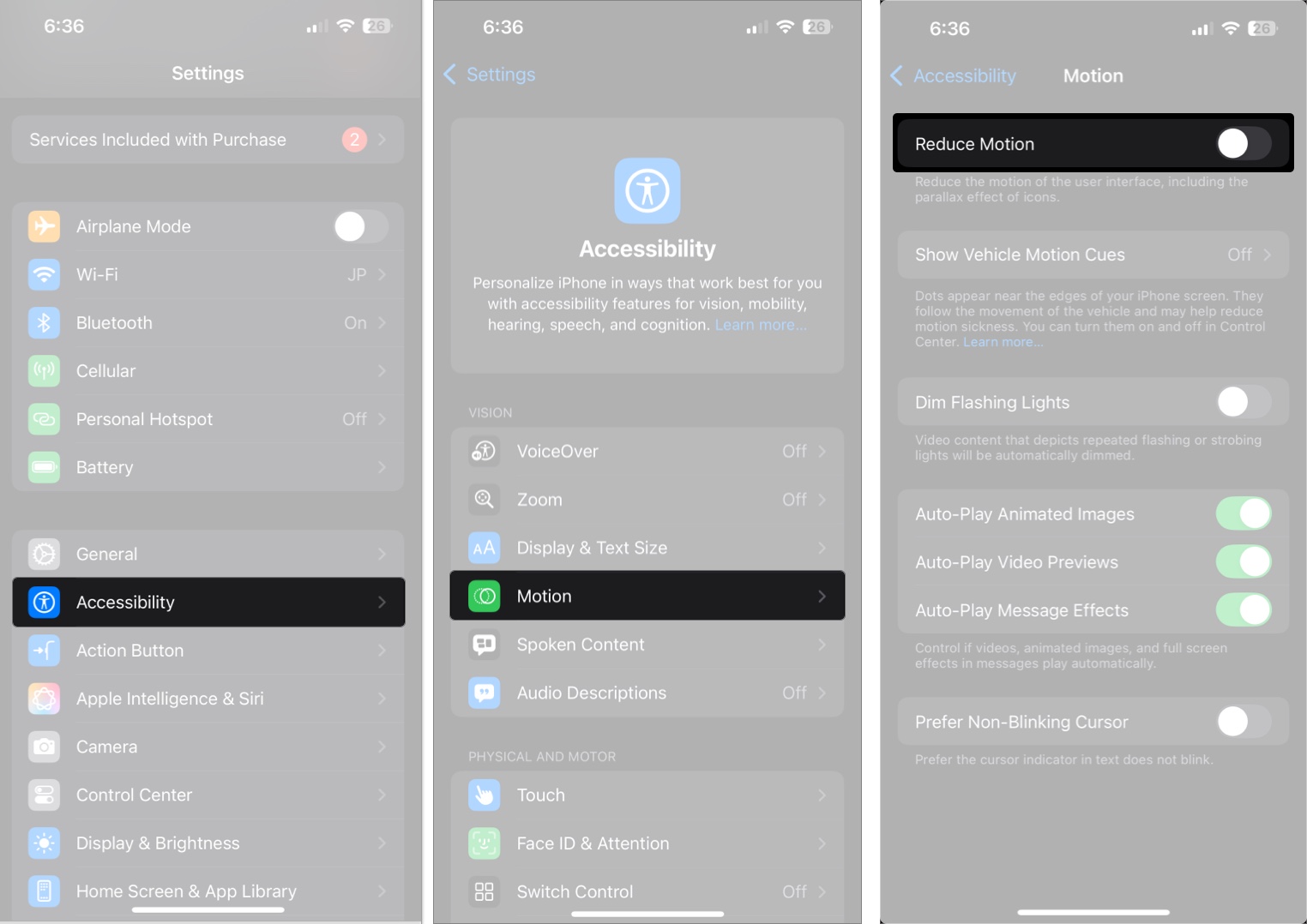 Turn on reduce motion on iphone