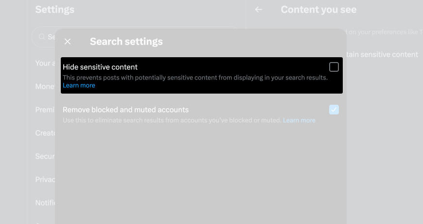 Uncheck hide sensitive content on mac
