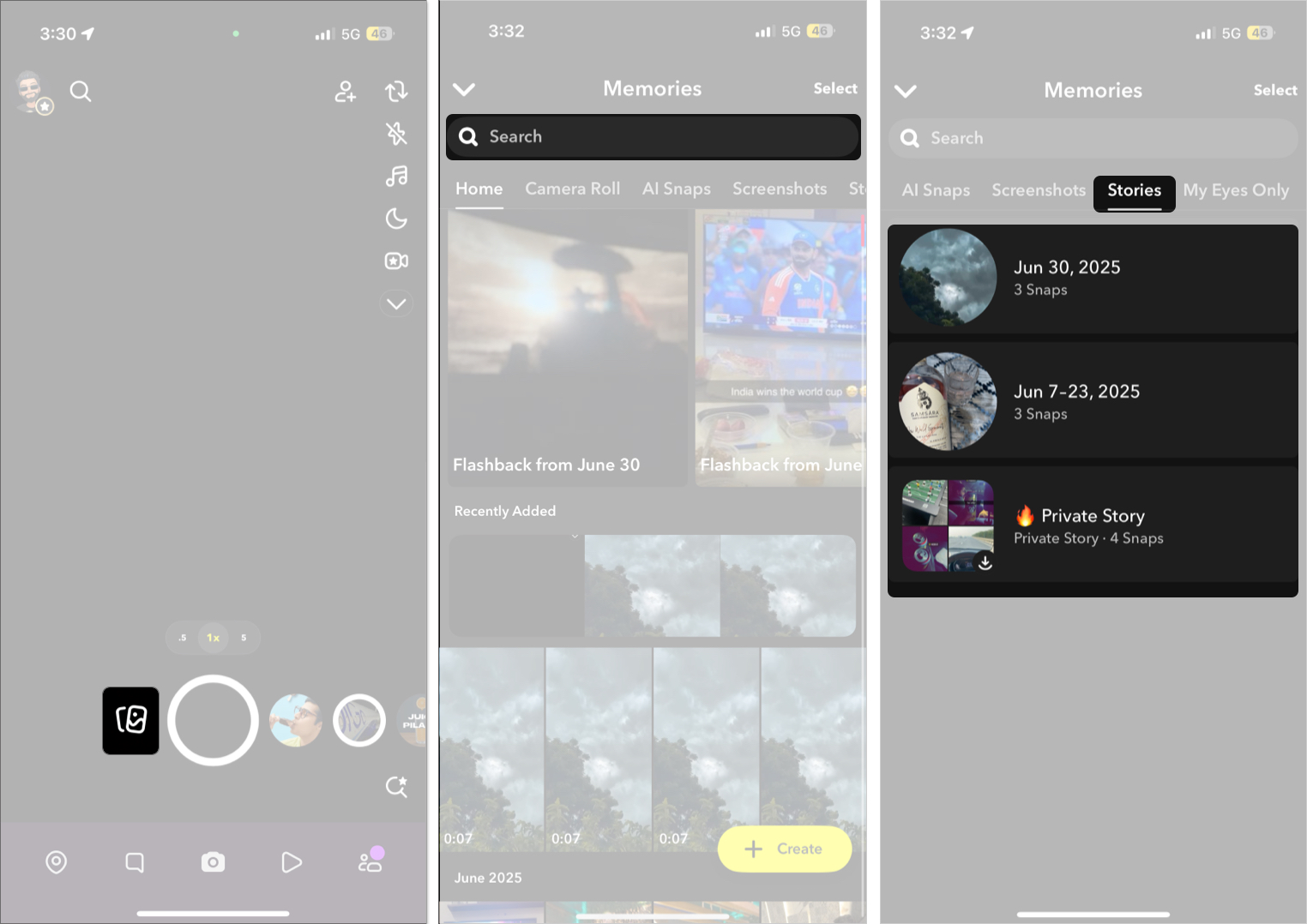 Viewing saved snapchat memories