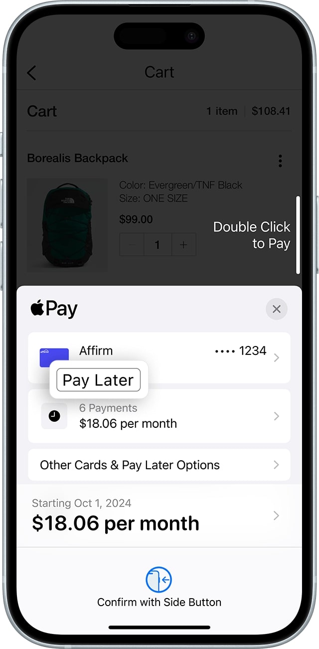 Apple pay checkout pay later badge