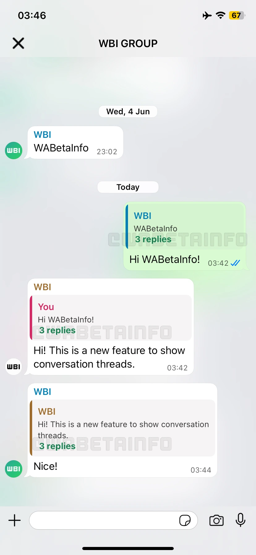 Whatsapp beta for ios has added support for threaded messages