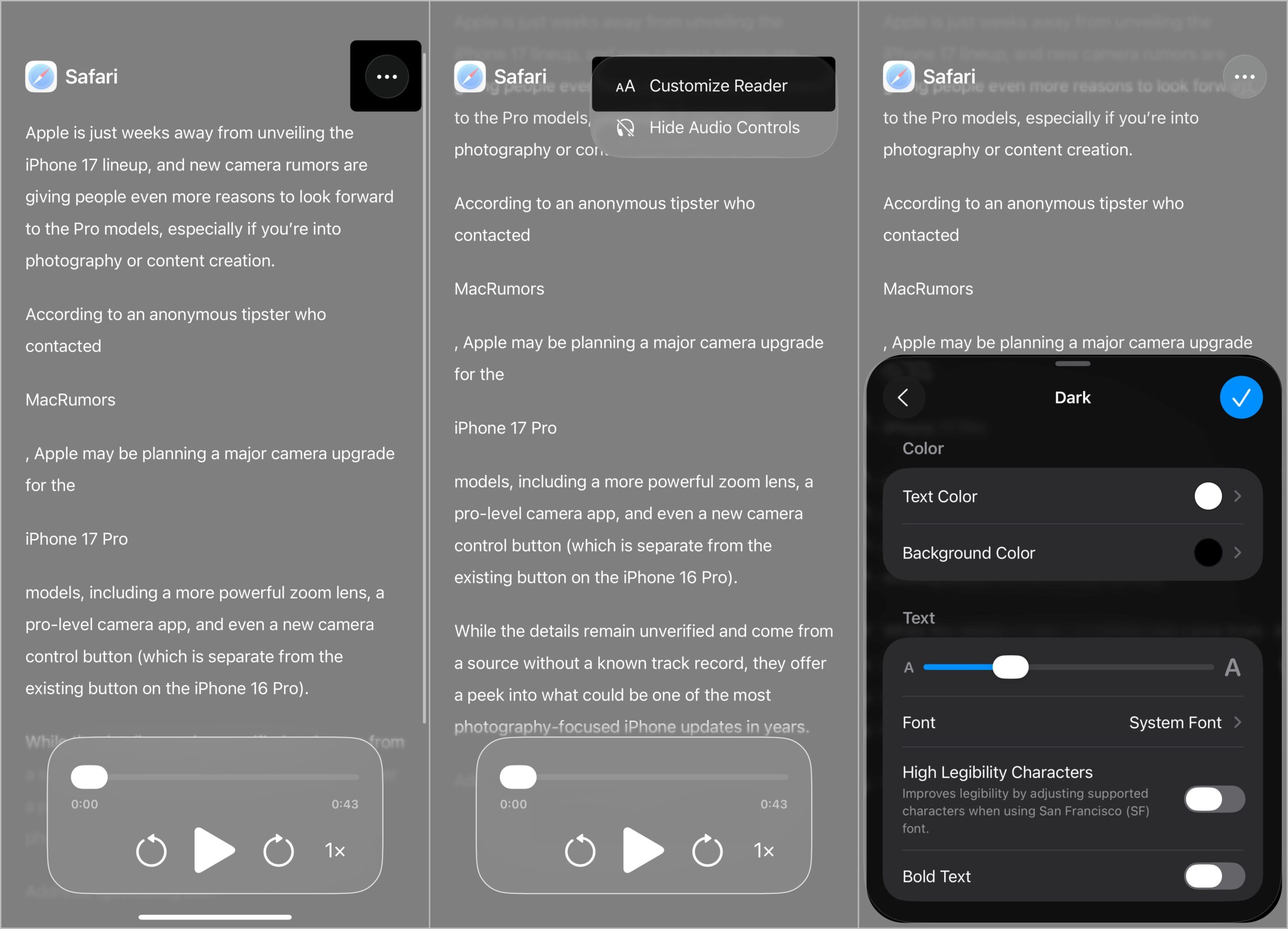 iPhone Accessibility Reader Customization