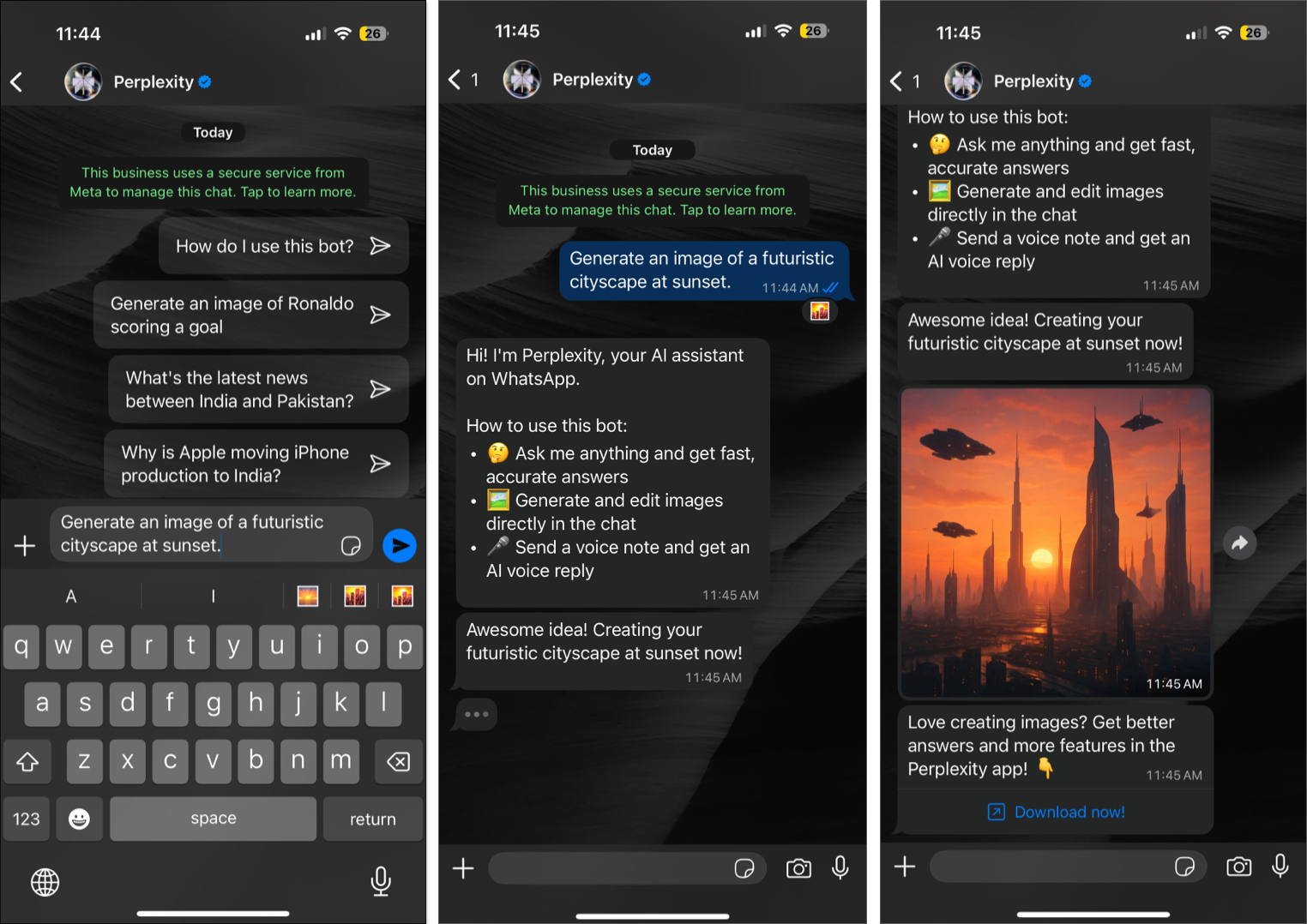 Add clear description to generate image using perplexity on whatsapp