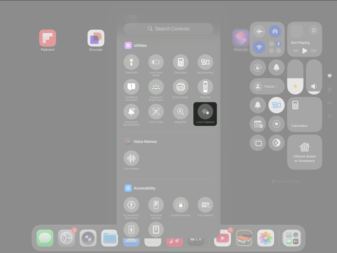 Add local capture in control center on ipad
