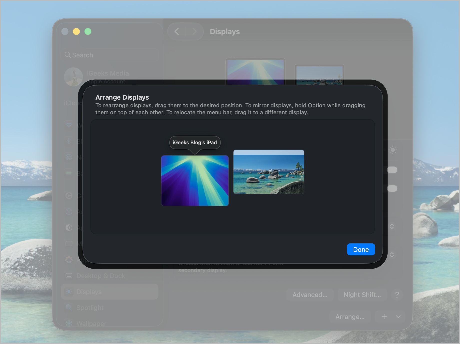 Arranging iPad and Mac Displays