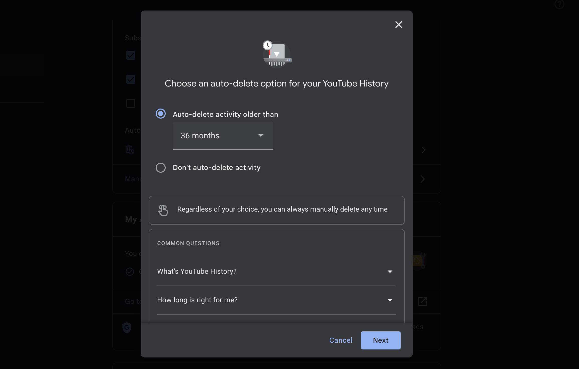 How to auto delete youtube history