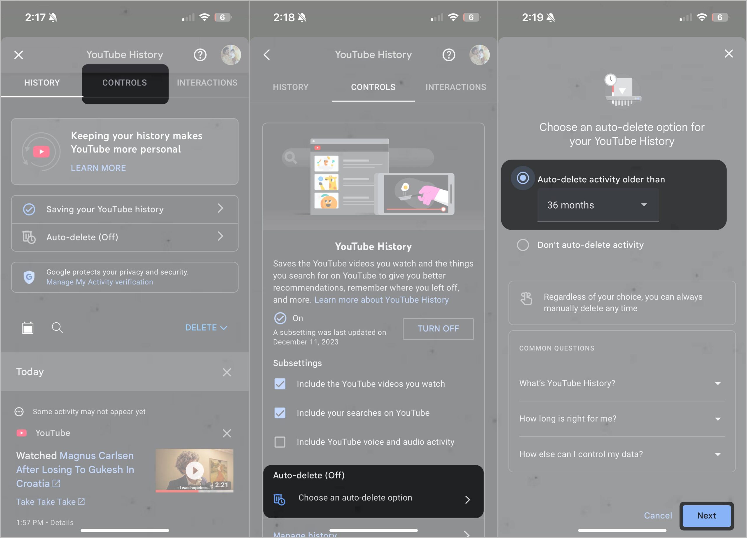 How to auto delete youtube history