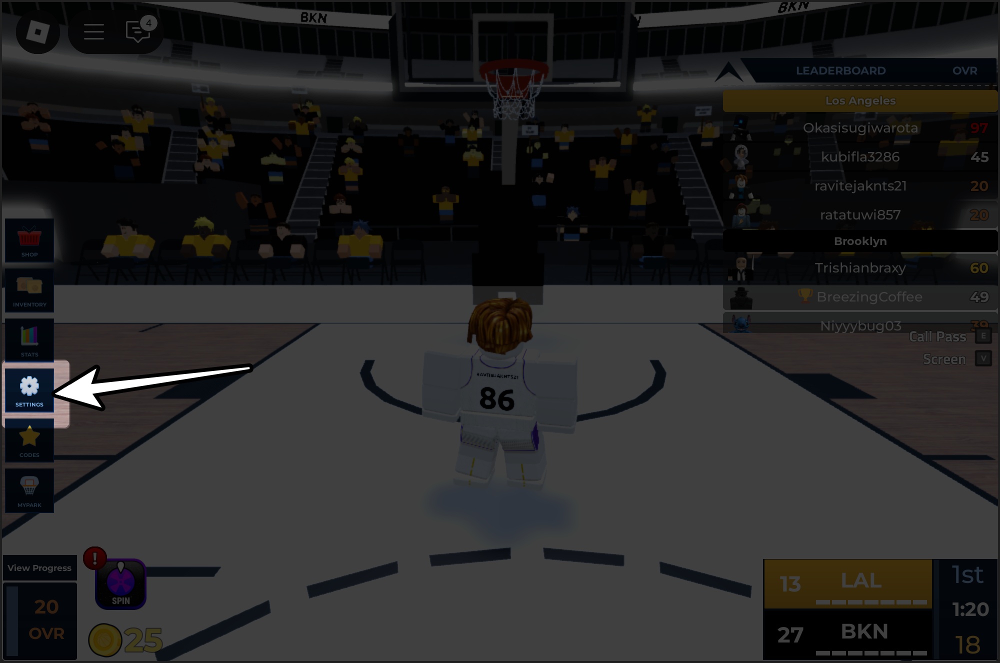 Basketball legends settings